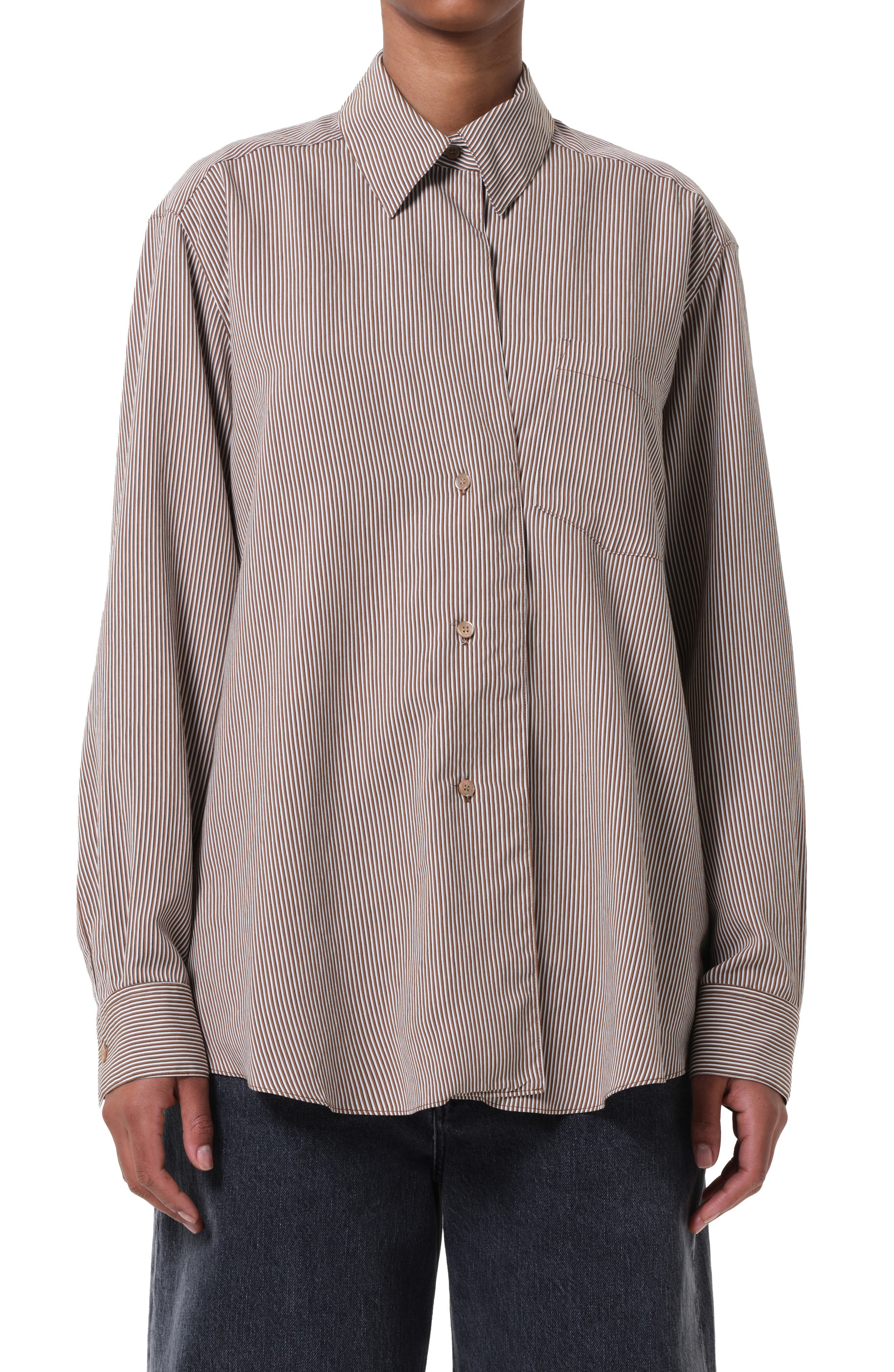 AGOLDE Aris Stripe Asymmetric Button-Up Shirt in Jakarta Stripe at Nordstrom - 5