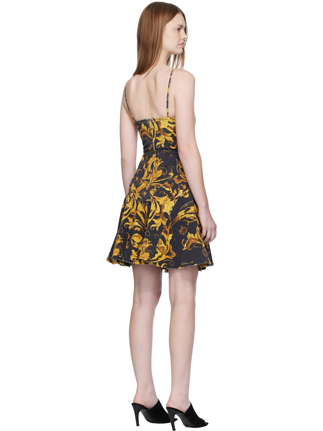 Black & Yellow Porcelain Barocco Minidress - 3