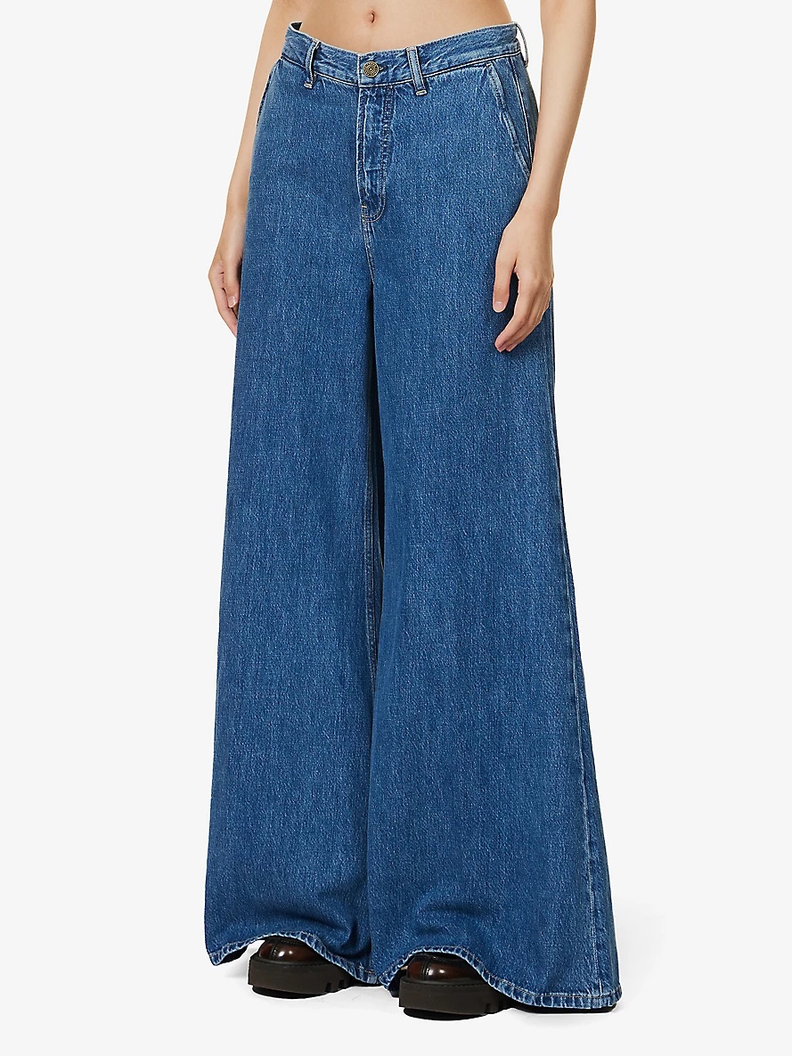 Contrast-stitch wide-leg mid-rise recycled denim jeans - 3