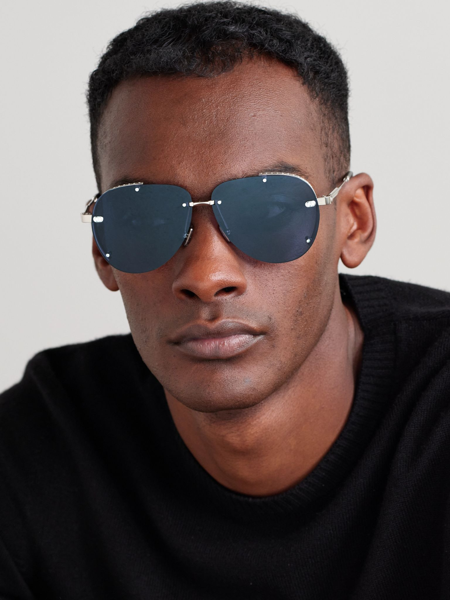 NeoDior A1U Aviator-Style Guilloché Silver-Tone Sunglasses Silver - 2