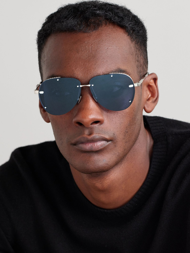 Dior NeoDior A1U Aviator-Style Guilloché Silver-Tone Sunglasses Silver outlook
