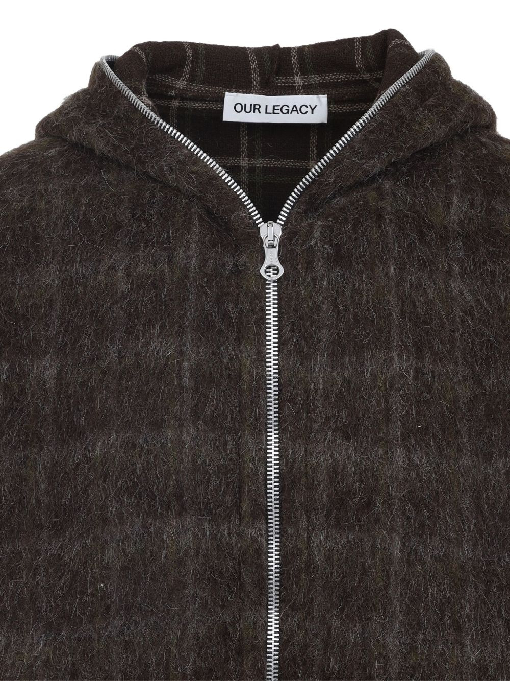 check-pattern wool zip-up hoodie - 4