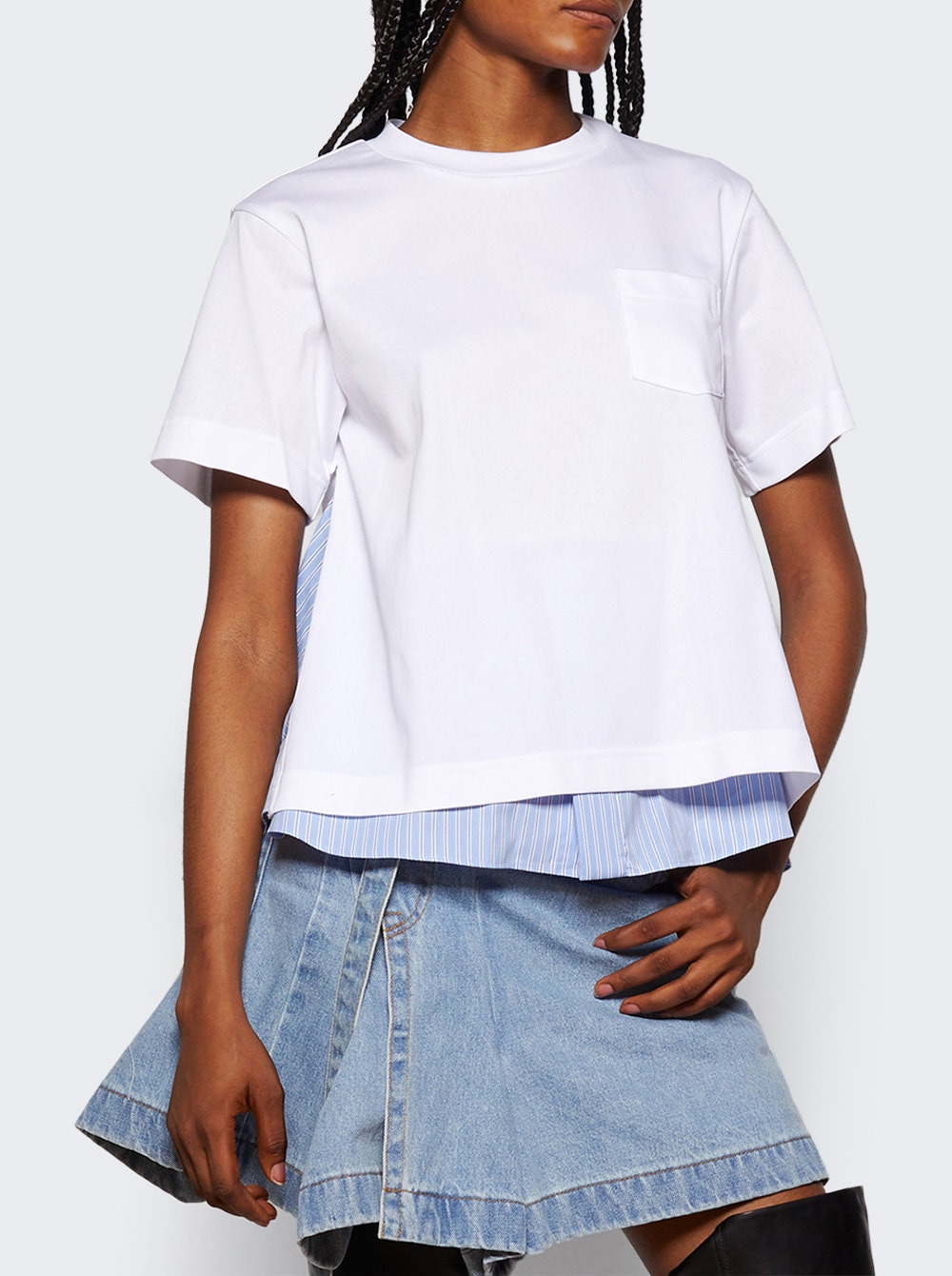 Poplin X Cotton Jersey Tee White And Light Blue Stripe - 2