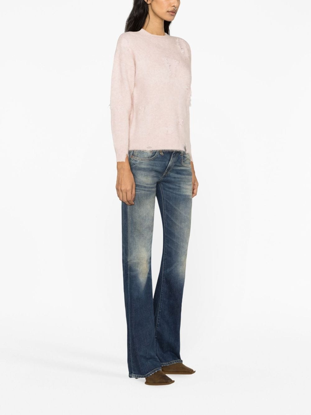 distressed crew-neck jumper - 3