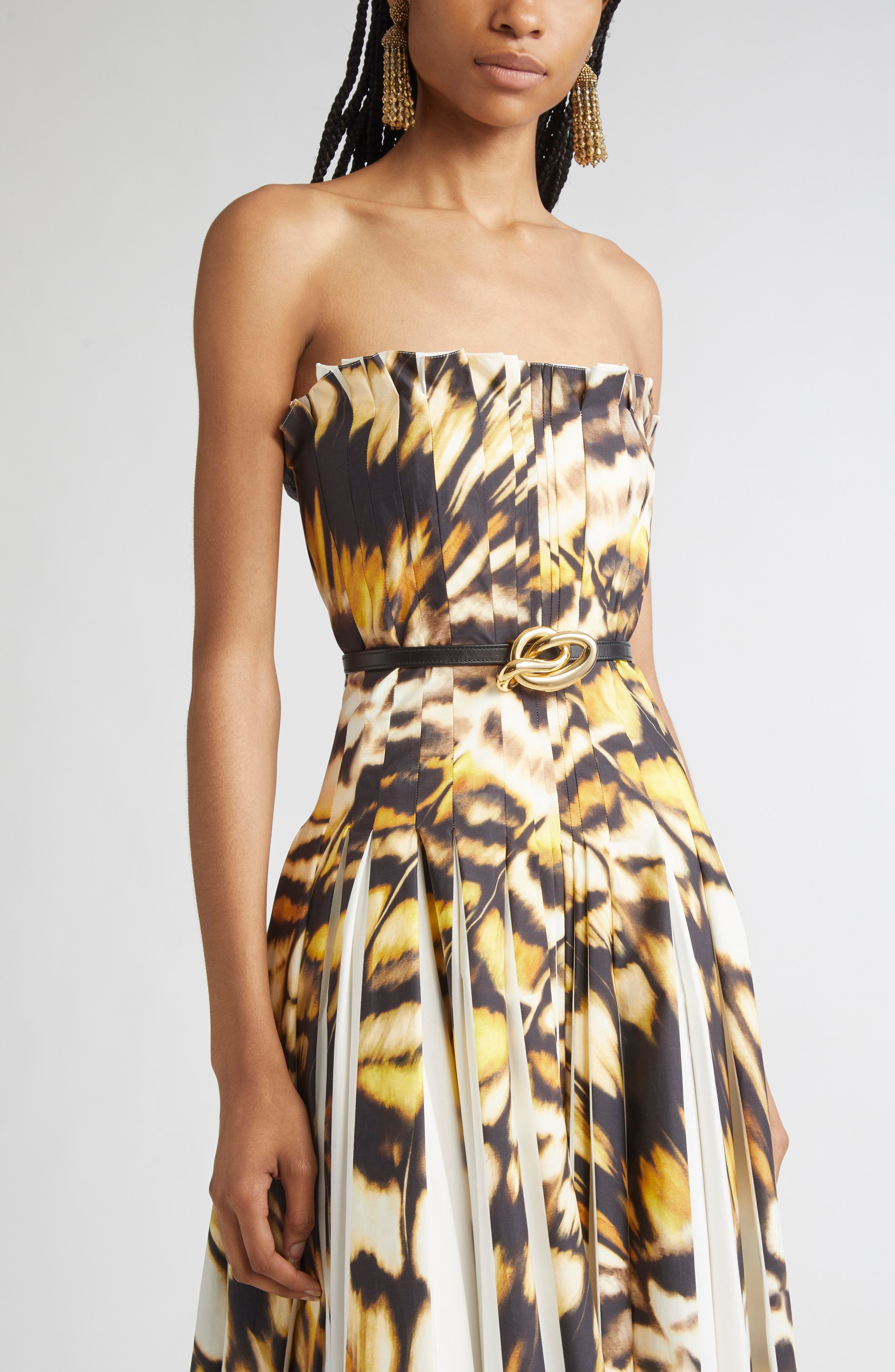 Oscar de la Renta Butterfly Print Pleated Strapless Stretch Poplin Fit & Flare Dress in Black Multi  - 4