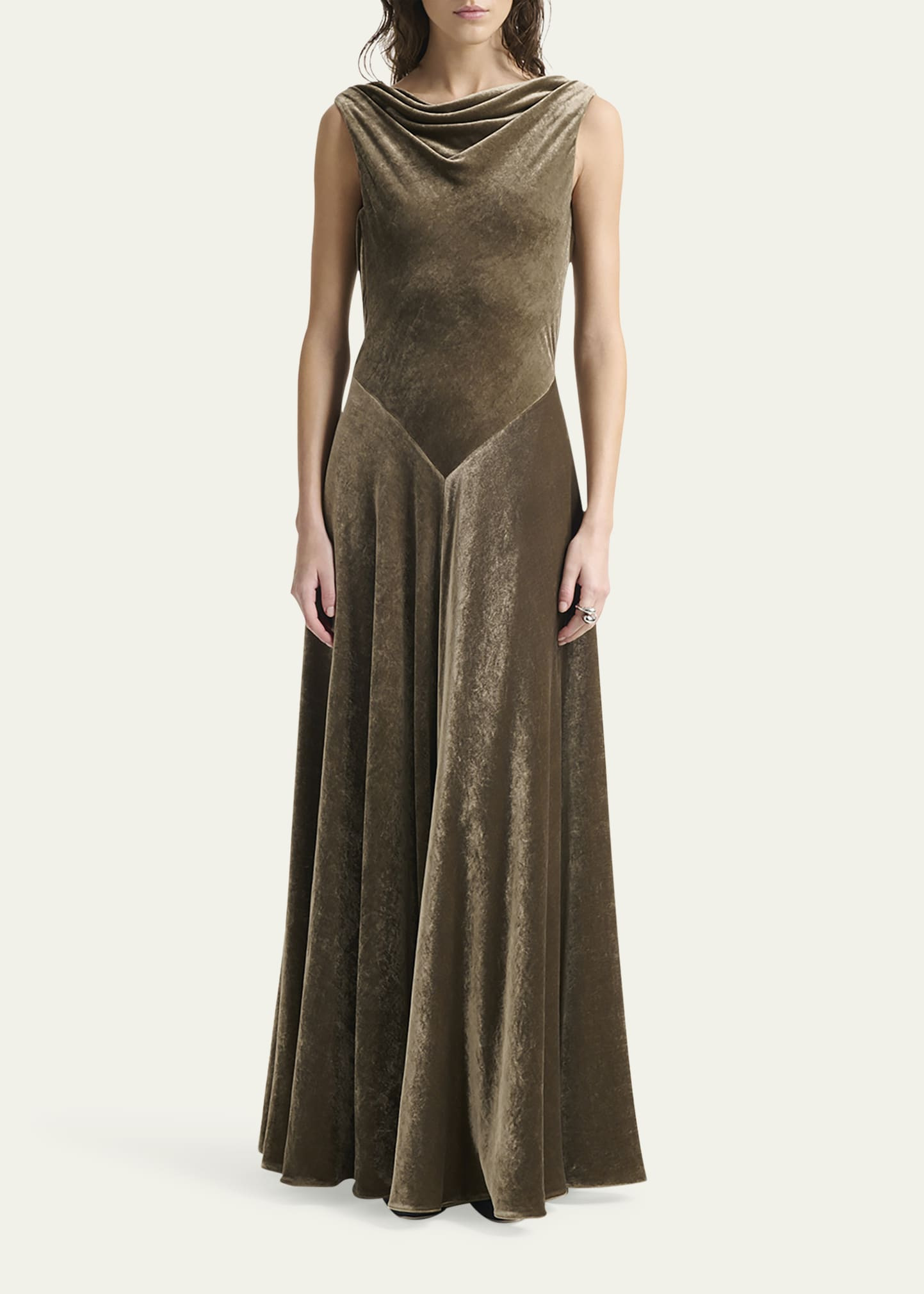 Drina Cowl-Neck Velvet Gown - 2