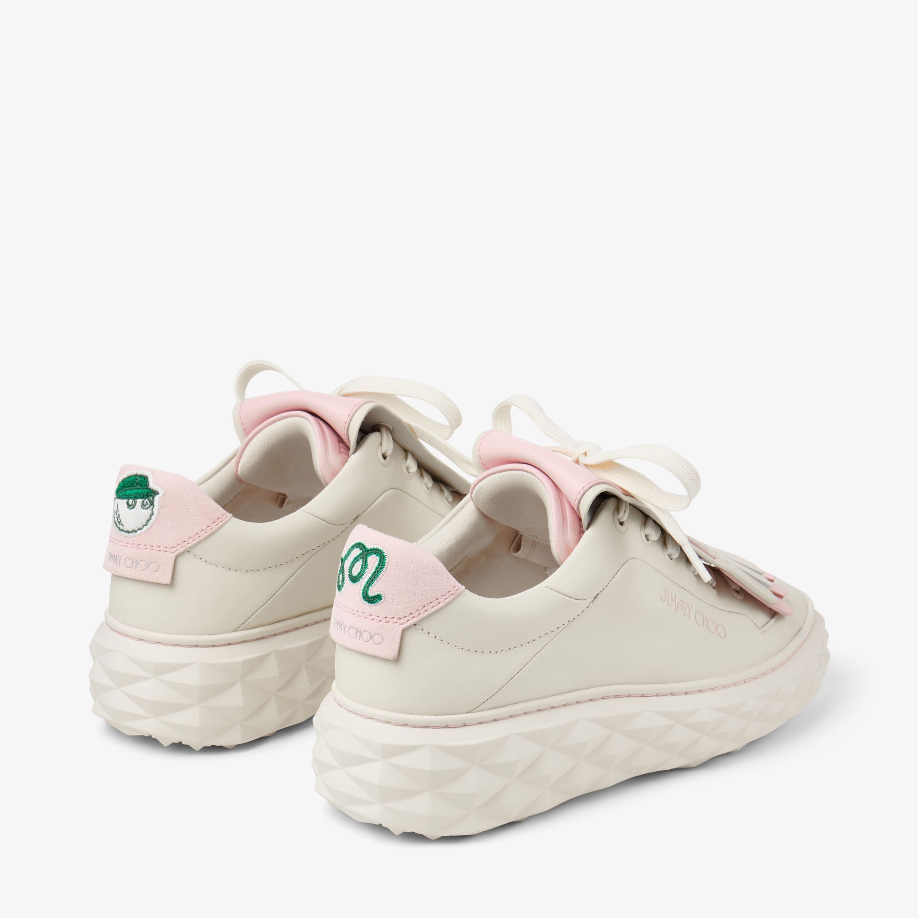 Jimmy Choo / Malbon 2.0 Diamond F 
Women's Latte Leather and Malbon Pink Trainers with Detachable Ki - 7