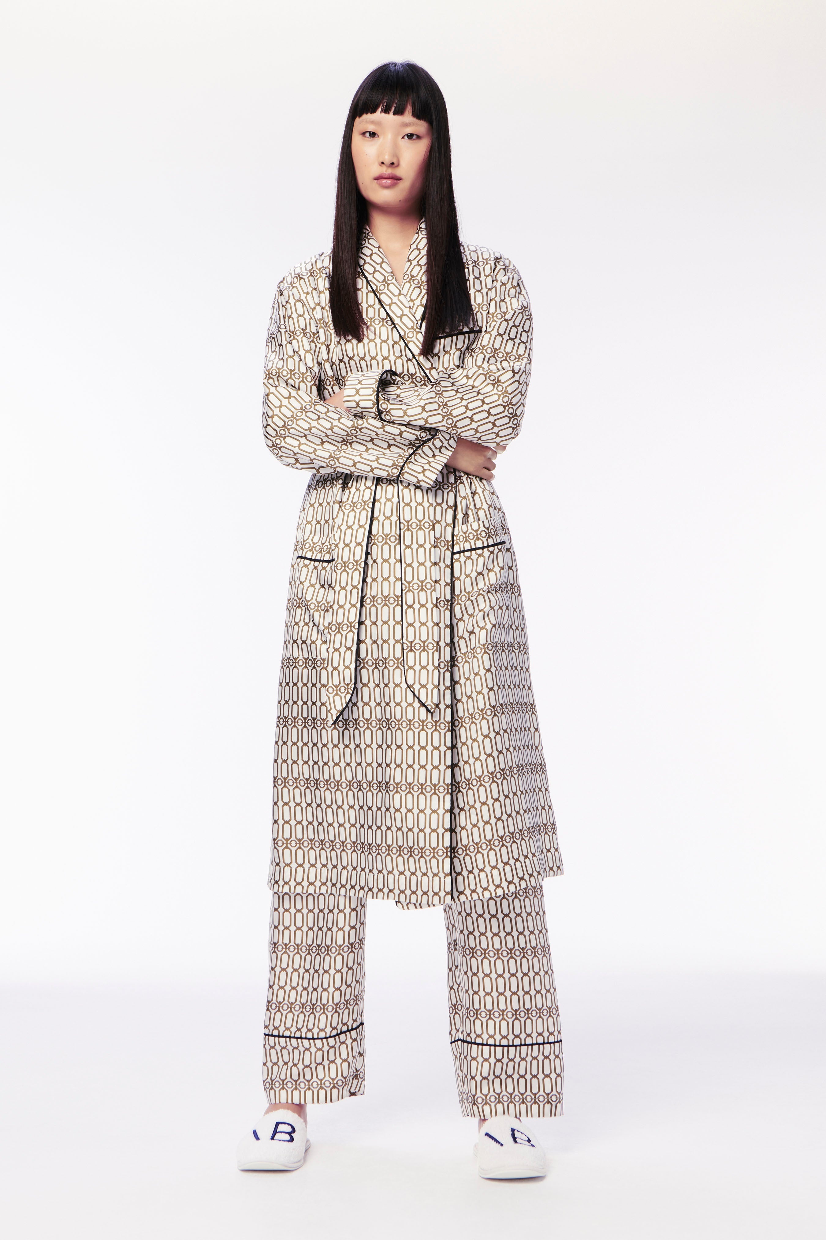 Chain Print Robe in Ivory - 2