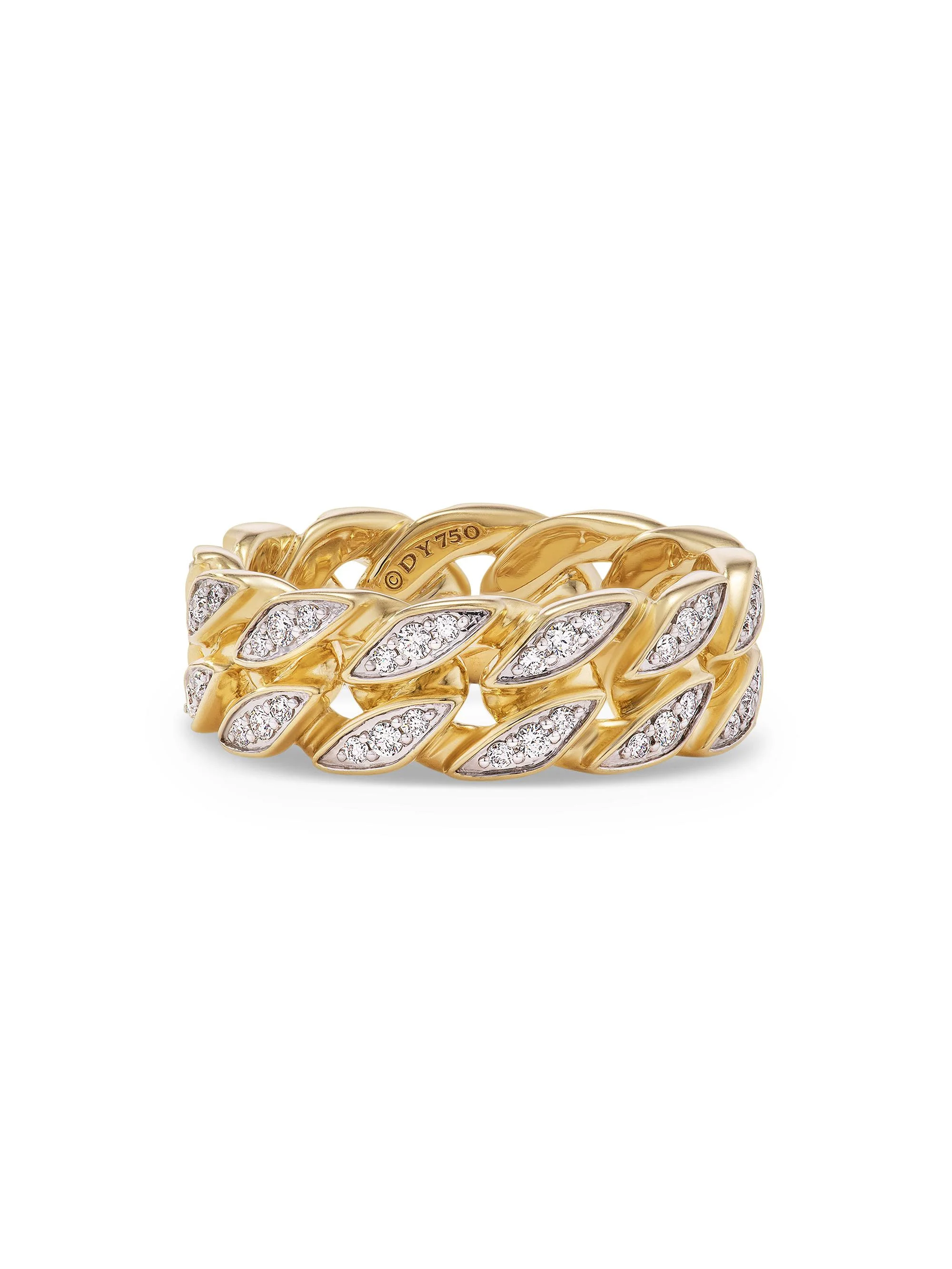 Men's Curb Chain Band Ring in 18K Yellow Gold - Diamond - 1