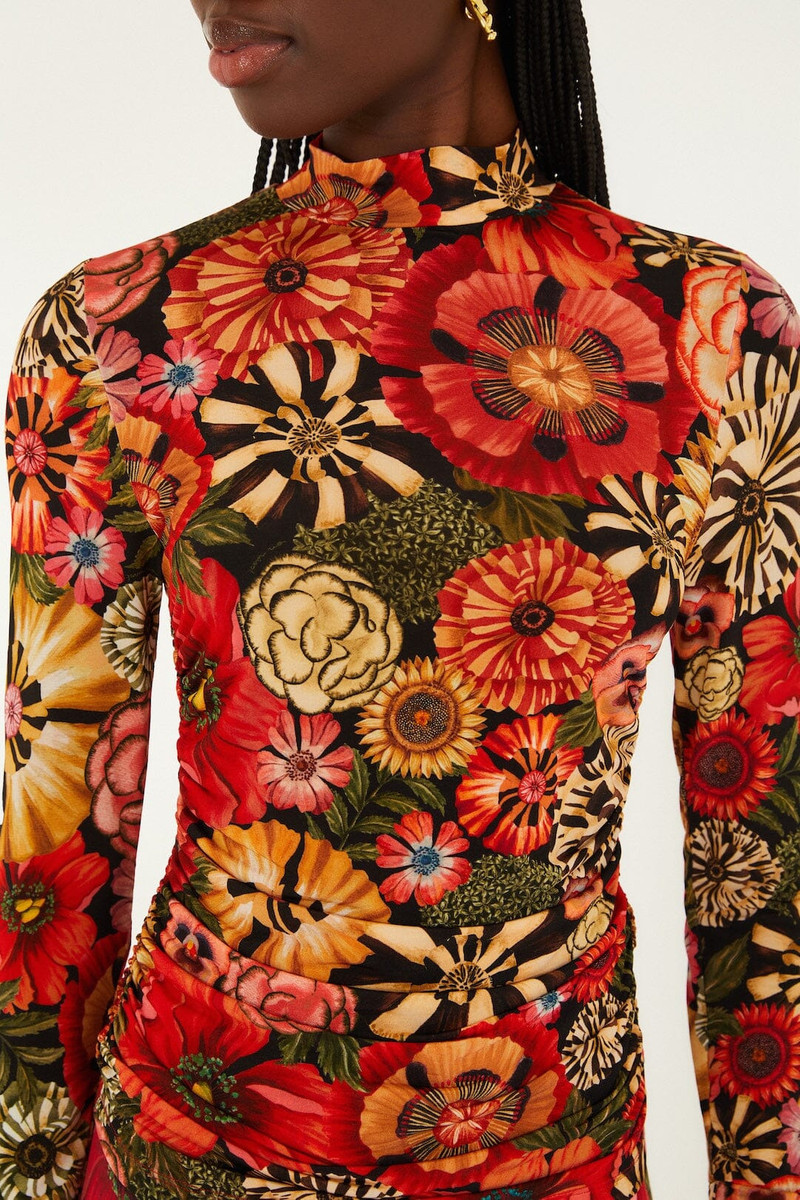 FARM RIO Black Flowershop Ruched Waist Jersey Blouse outlook