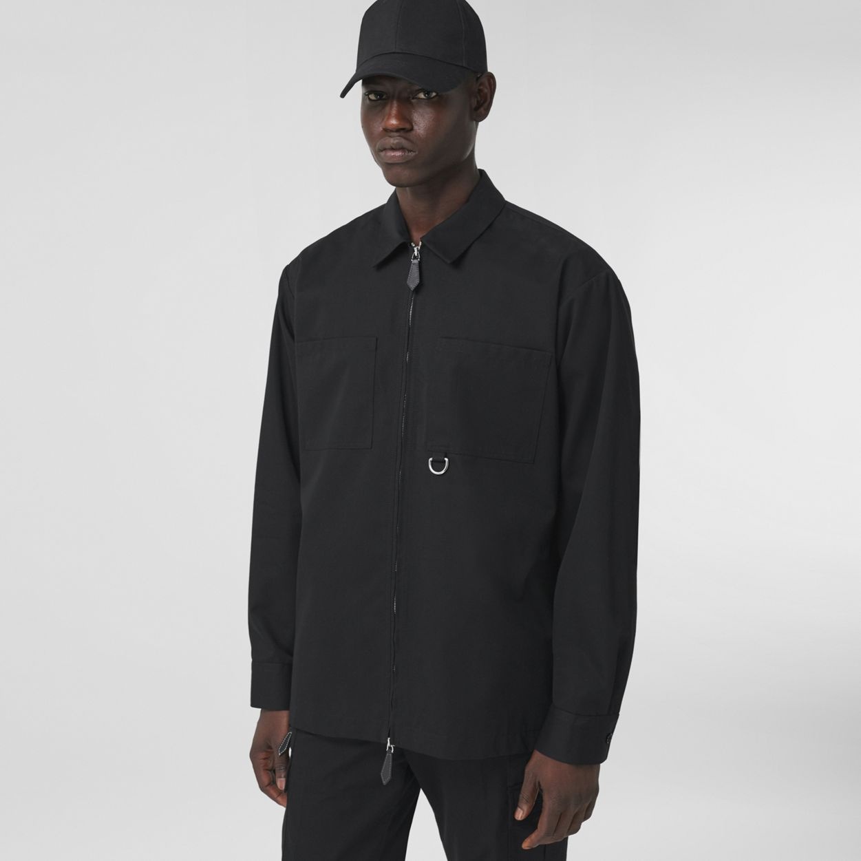 Embroidered Logo Cotton Gabardine Zip-front Shirt - 6
