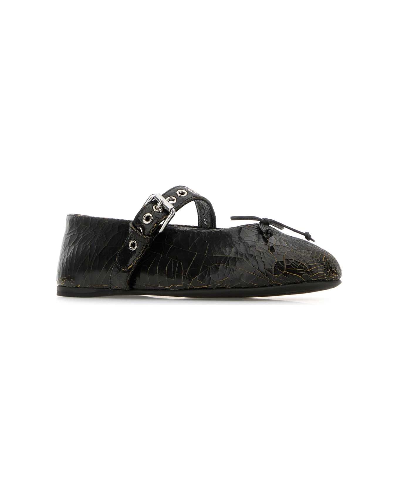 Black Leather Ballerinas - 2