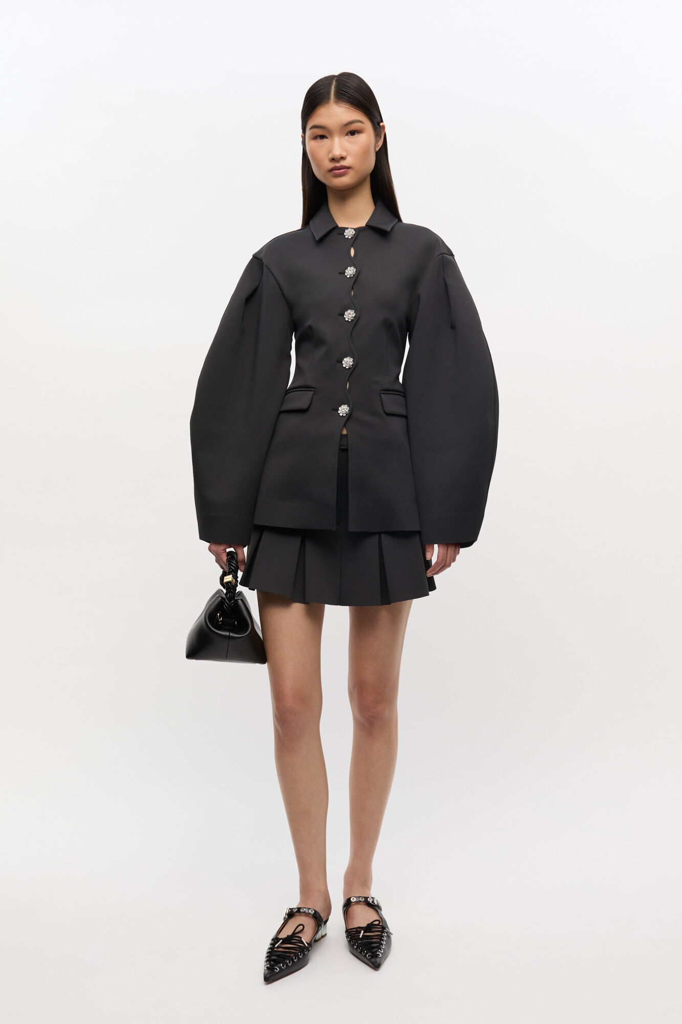 BLACK PLEATED MINI SKIRT - 2