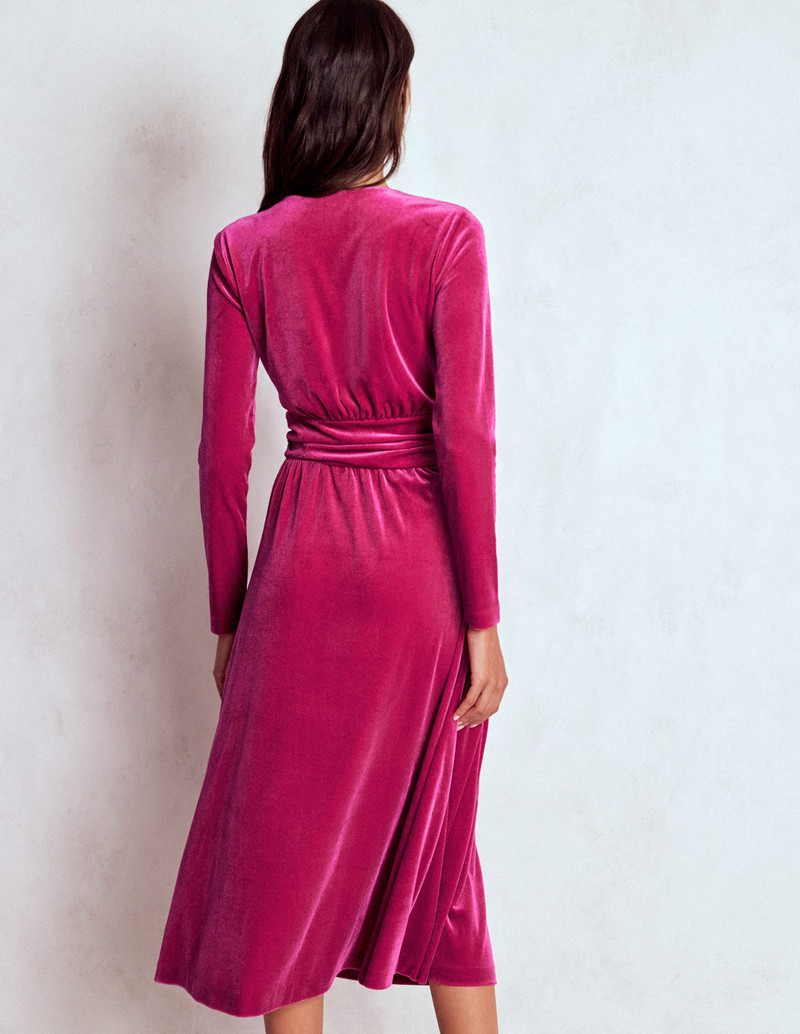 Tilda Velvet Midi Dress-Vibrant Pink 4