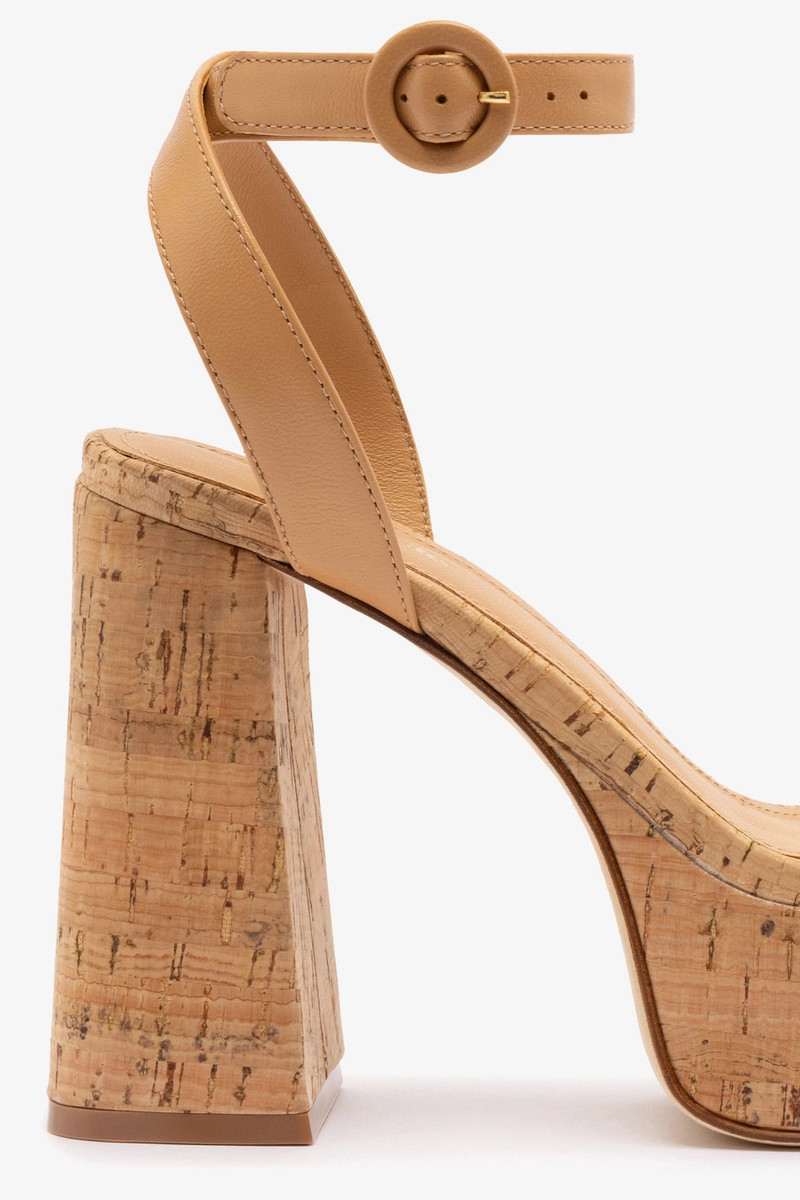 Dolly Sandal In Tan Leather and Natural Cork 3