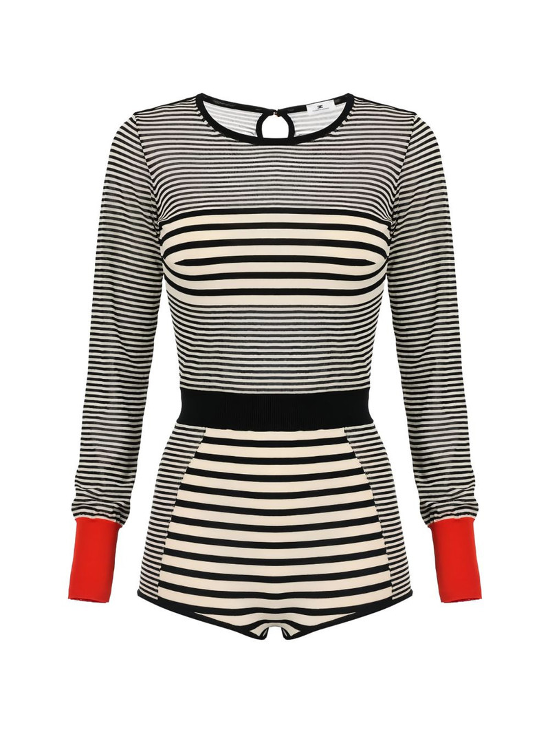 striped-knit long-sleeve all in one 1