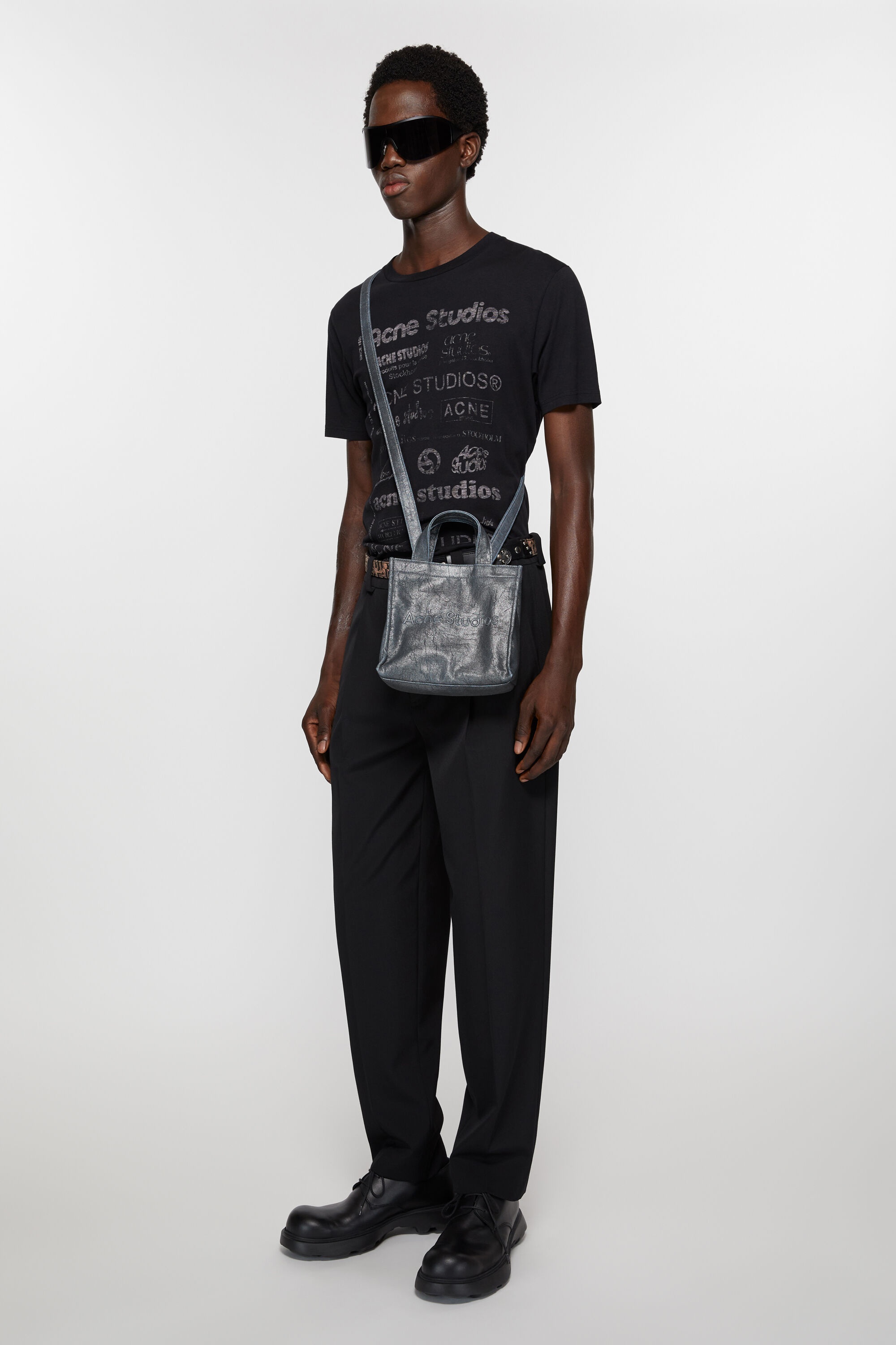 Acne Studios Logo mini shoulder tote bag - Silver/blue