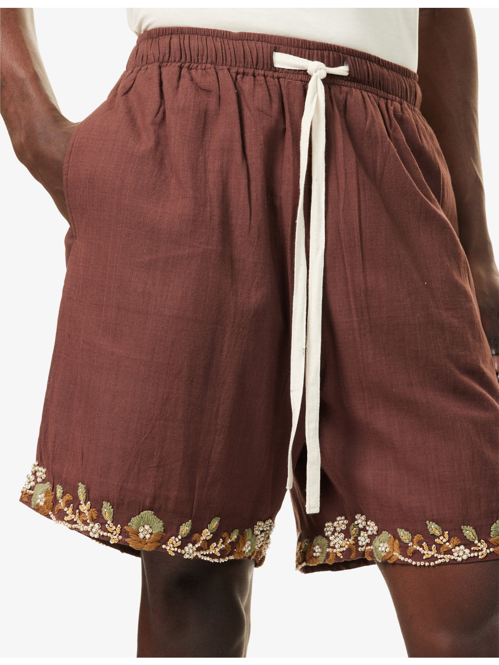 Floral Embroidered Cotton Shorts - 5