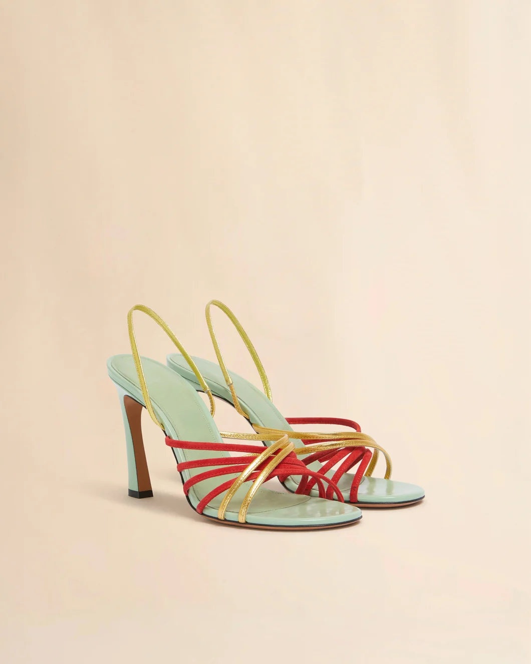 GREEN RED AND GOLD SUEDE AND METALLIC LEATHER NEW WAVE SANDAL - 2