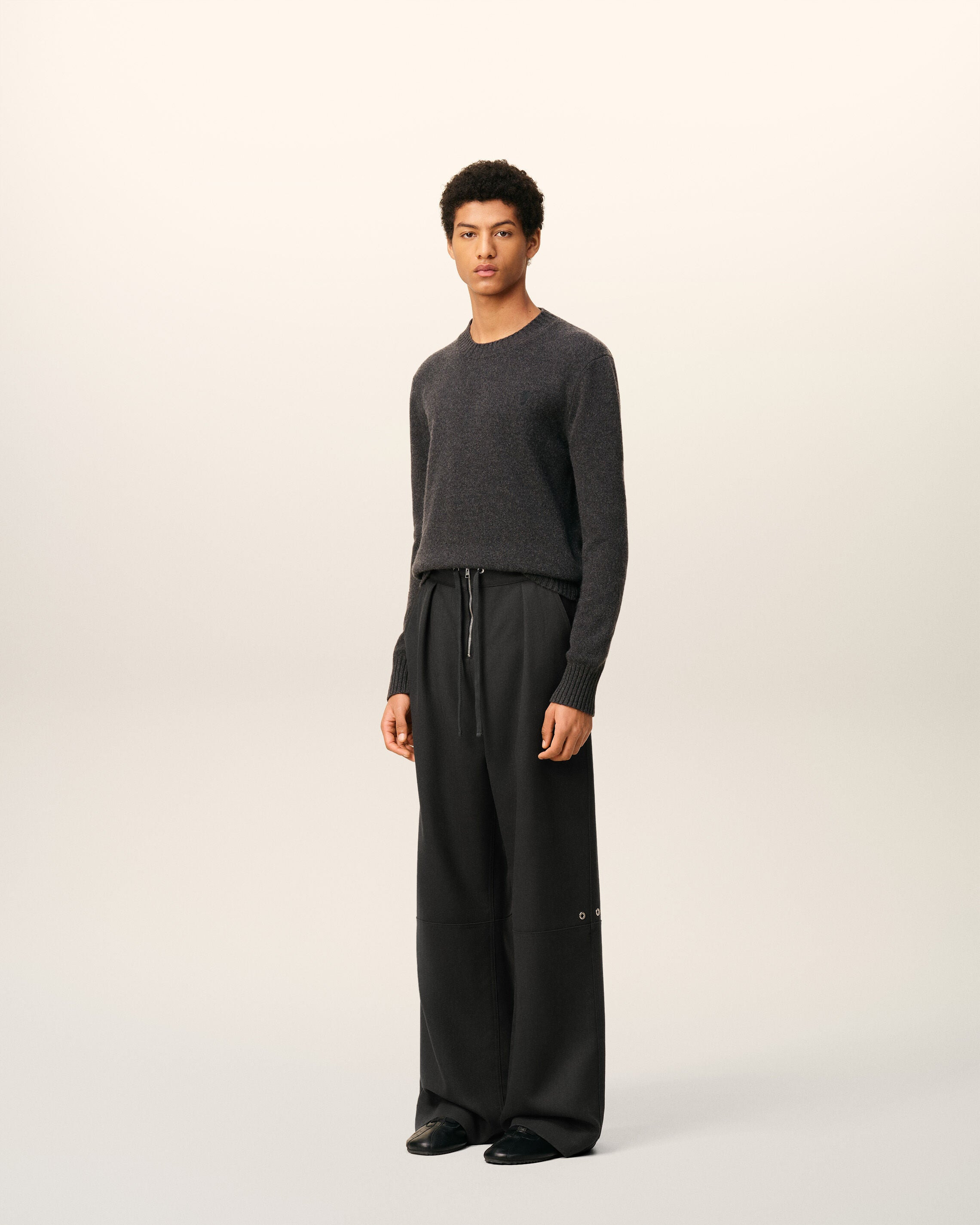 BLACK WOOL ZIPPED TROUSERS - 6