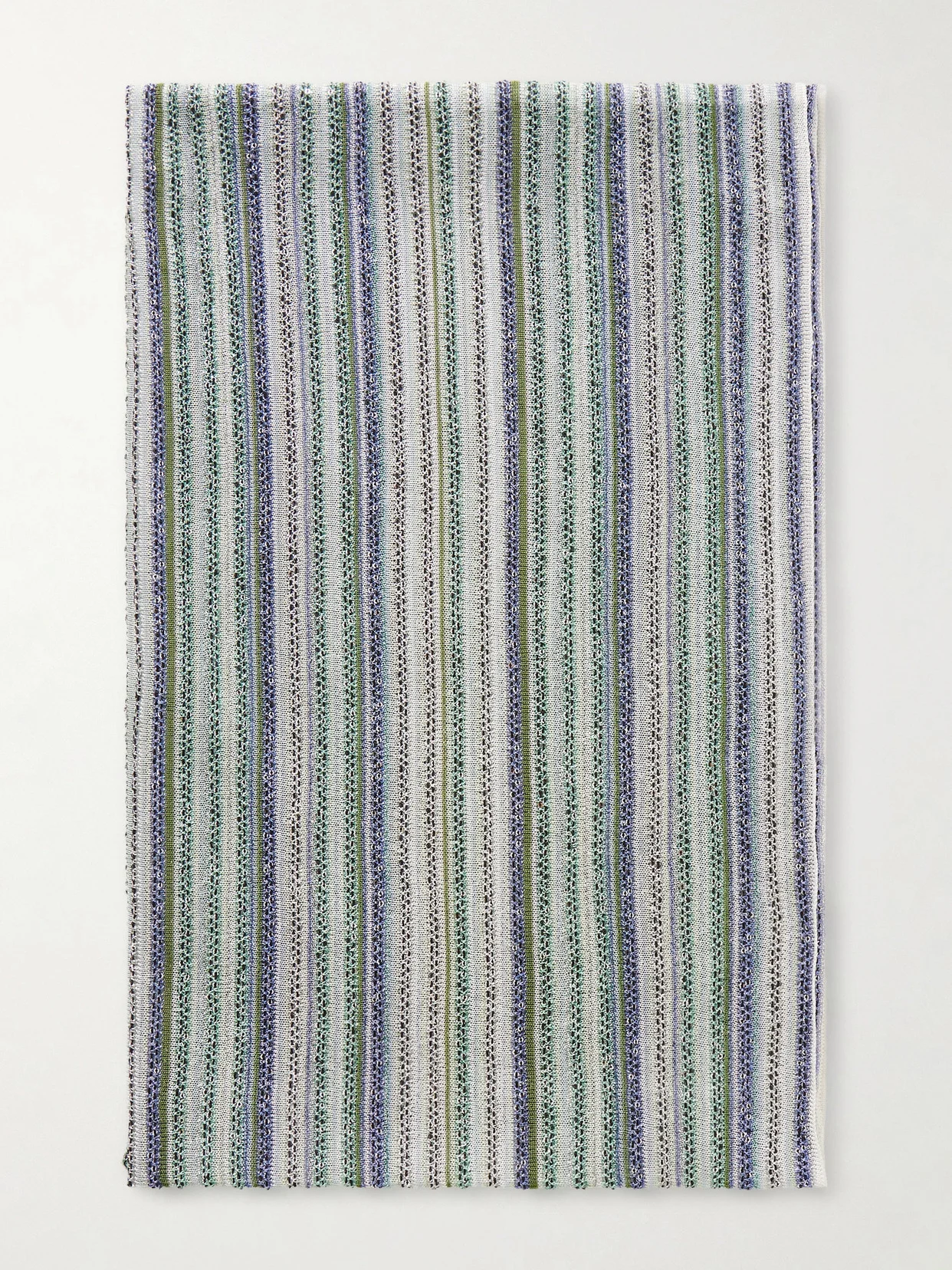 Sequin-trimmed Striped Metallic Crochet-knit Wrap - 1