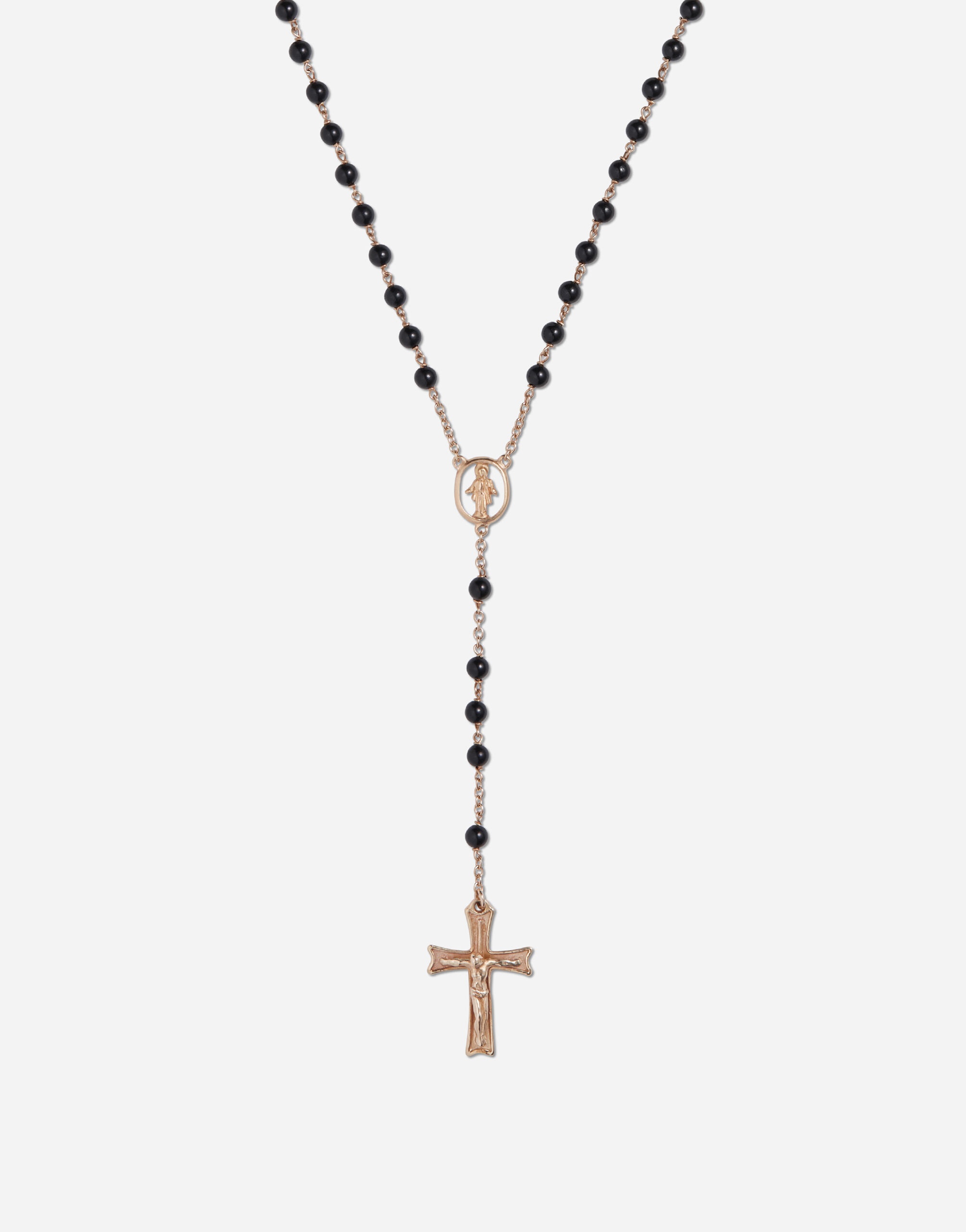 Yellow gold Devotion rosary necklace with black jade spheres - 2