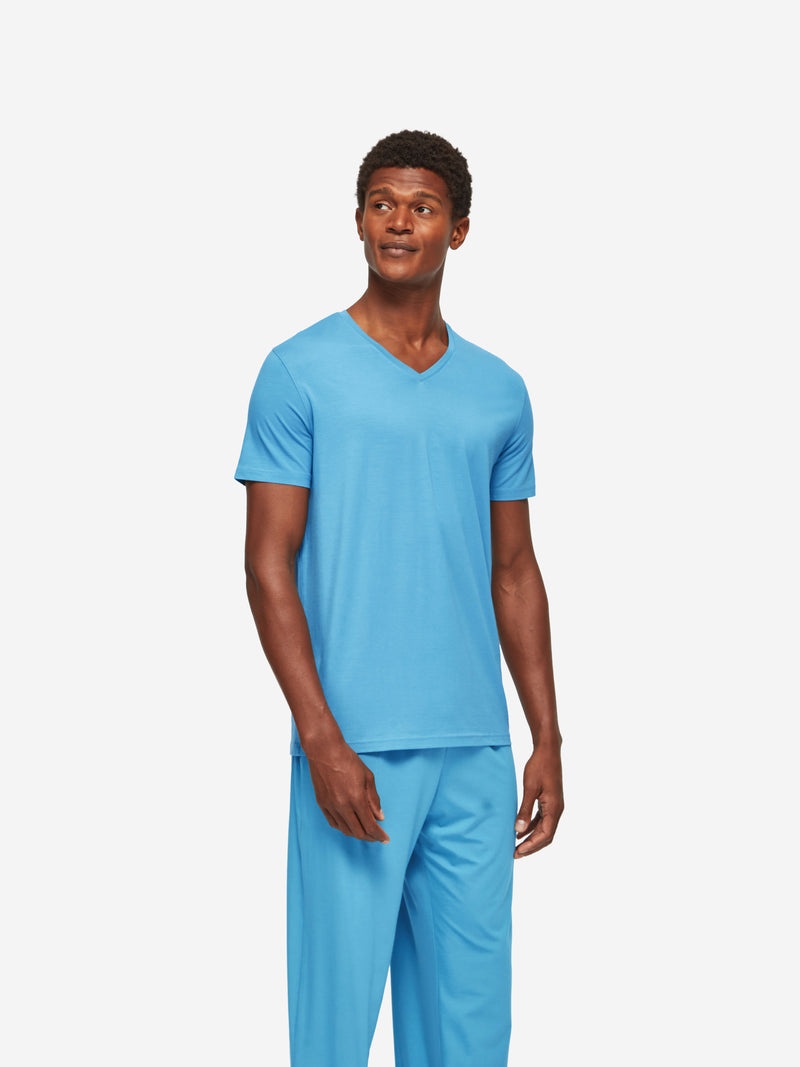 Men's V-Neck T-Shirt Basel Micro Modal Stretch Harbour Blue - 3