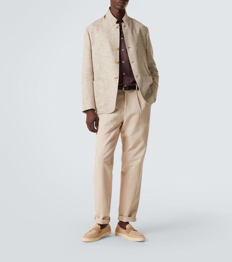 Canali Woven suede-trimmed penny loafers outlook