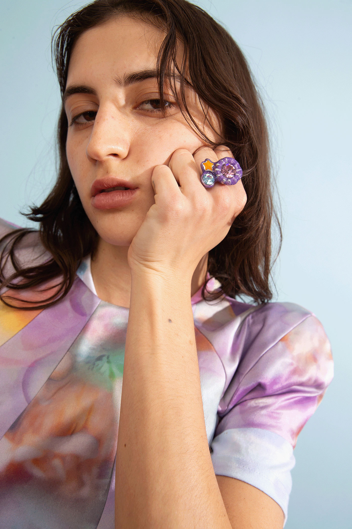 GLITTER LILAC CANDY GEM RING - 2