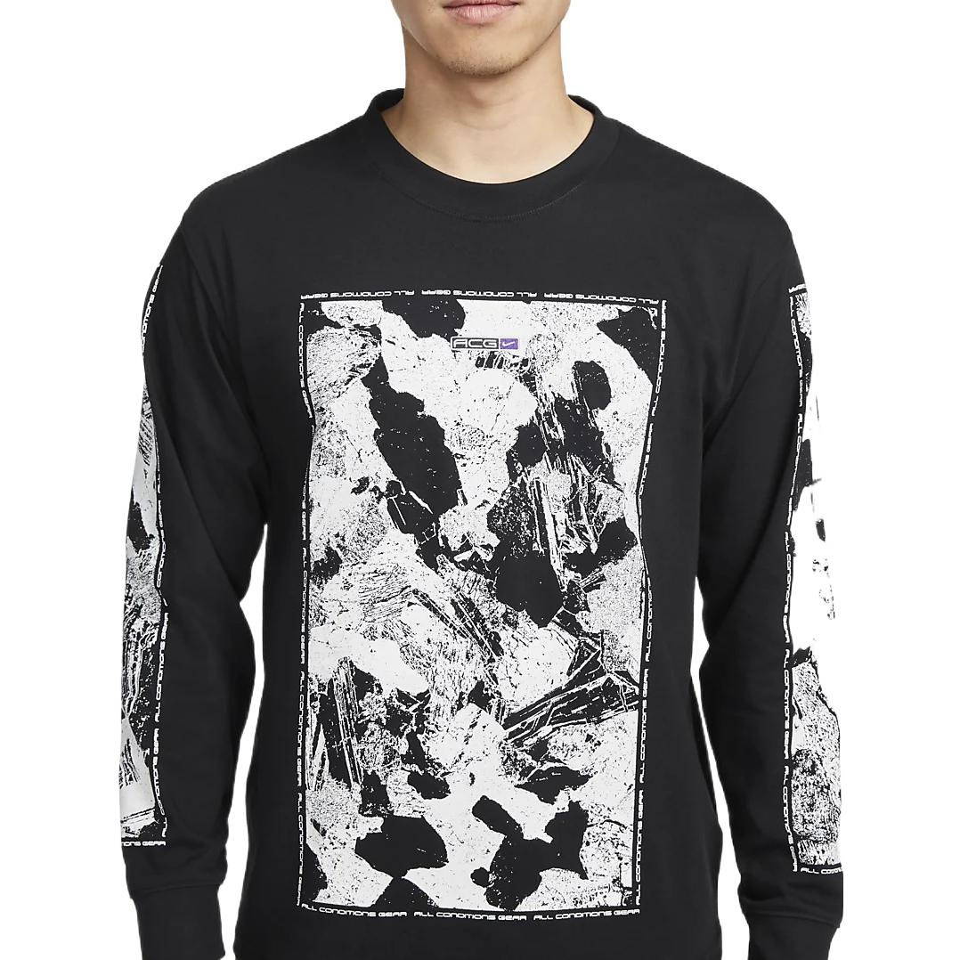 Men's Nike SS22 ACG Large Abstract Rock Pattern Printing Round Neck Pullover Black DQ4962-010 - 4