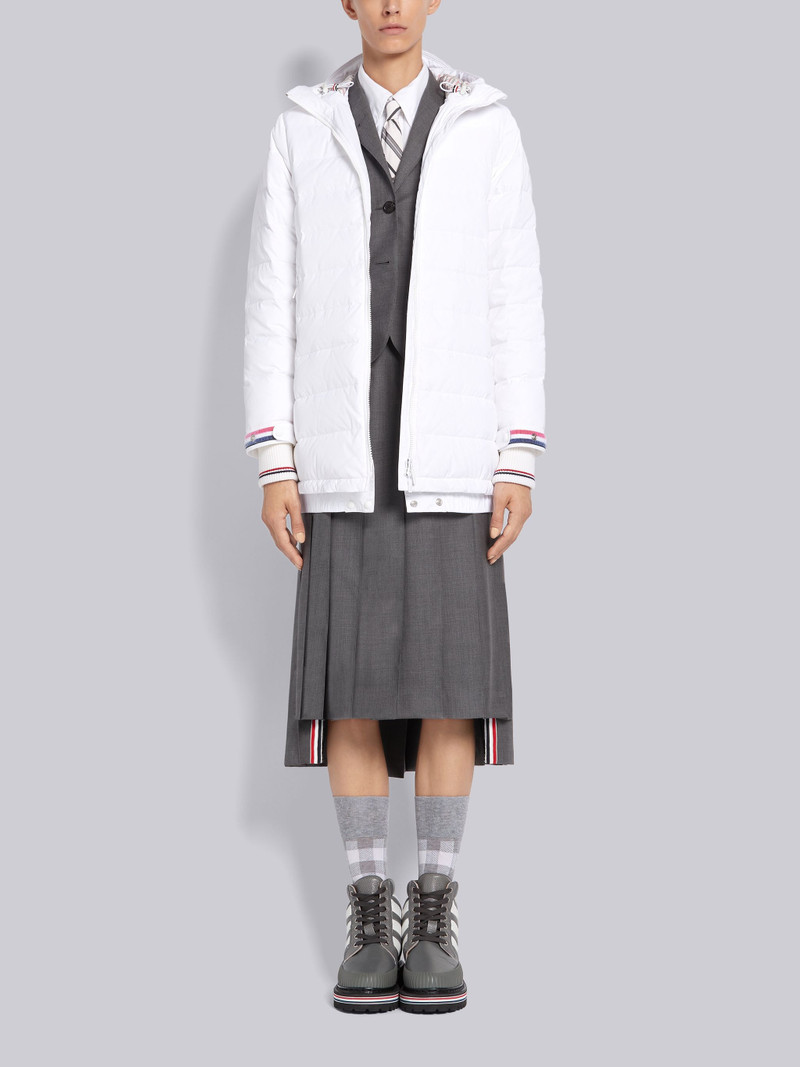 White Down Filled Poly Twill Zip-Up Hooded Overcoat 3