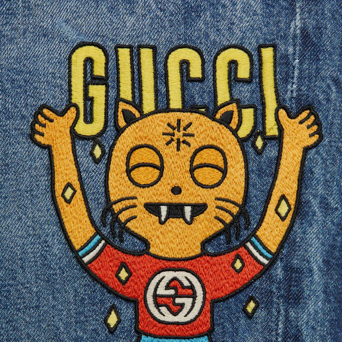 Denim pant with Gucci cat patch - 5