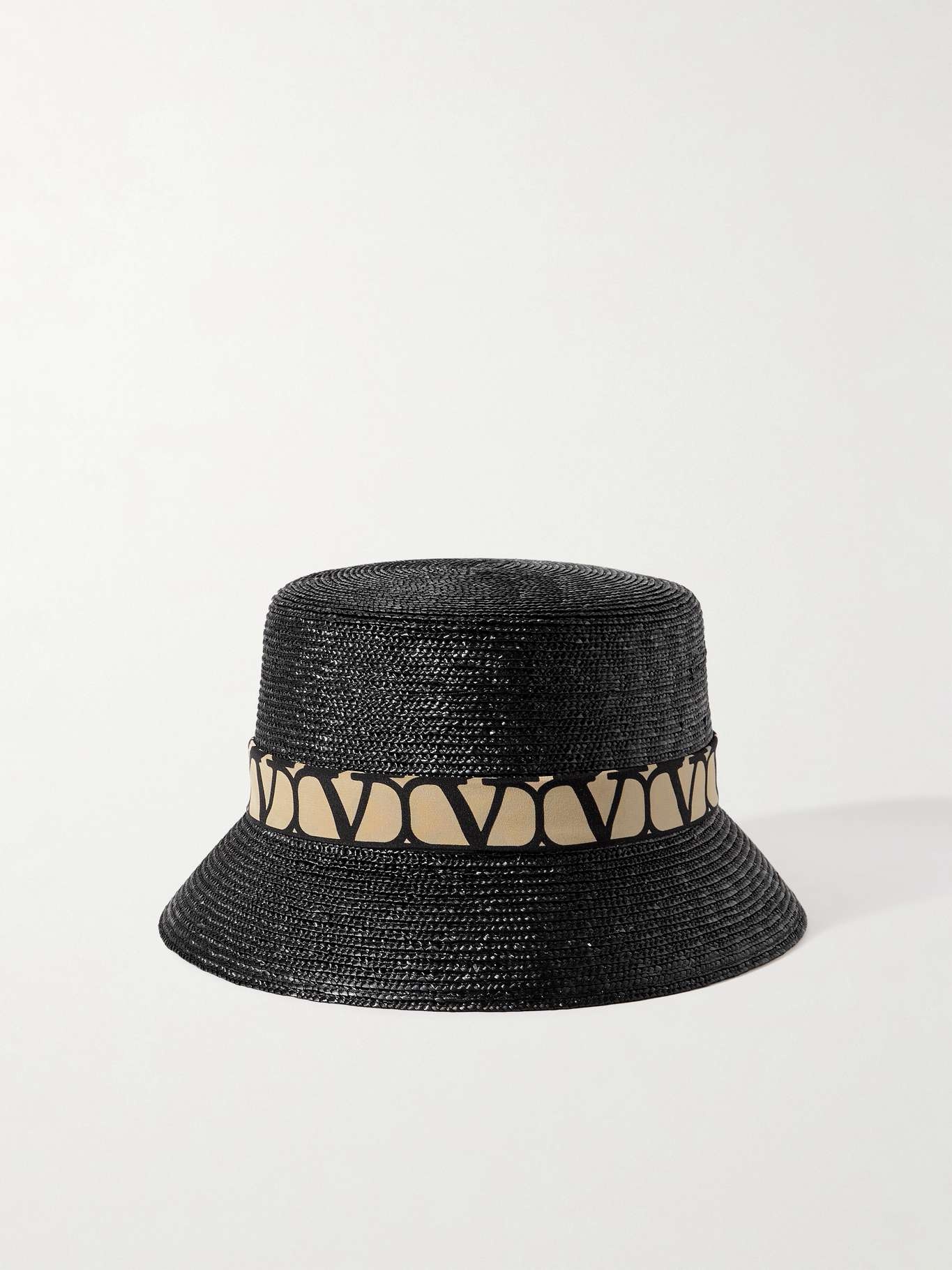 Printed silk-trimmed straw bucket hat - 1