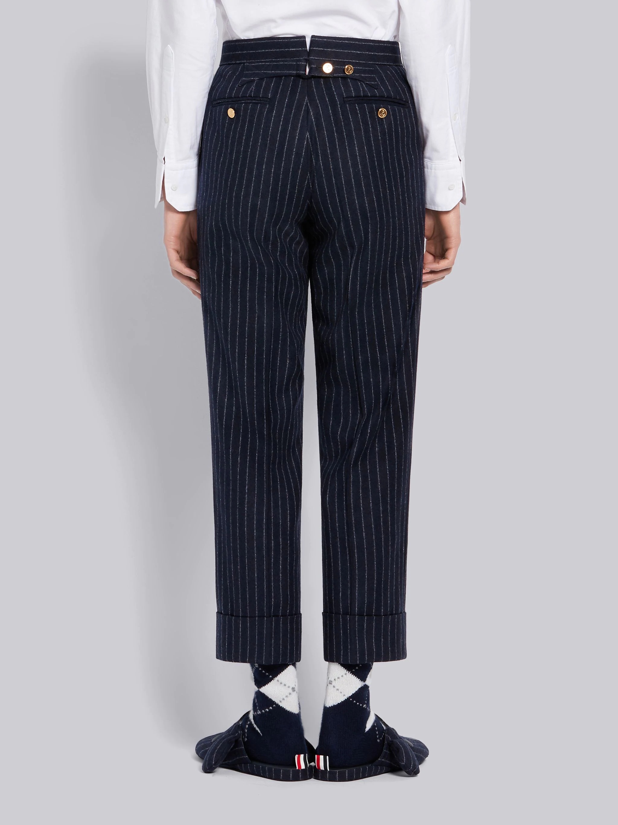 Navy Ground Chalk Stripe Wool Flannel Classic Trouser - 3