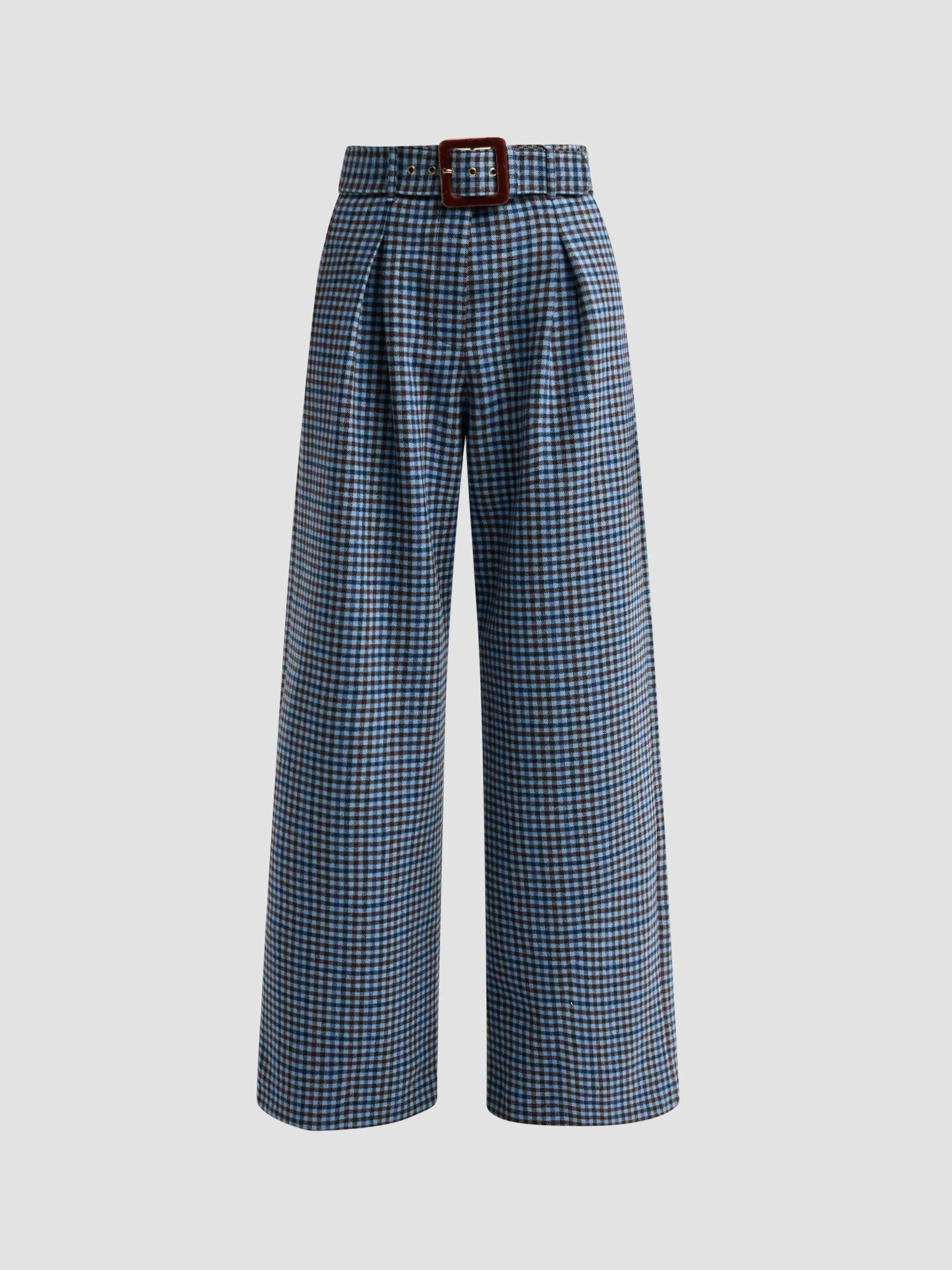 Women's Soho Plaid Wool Wide-Leg Pants - Edmound Plaid Blue - 1