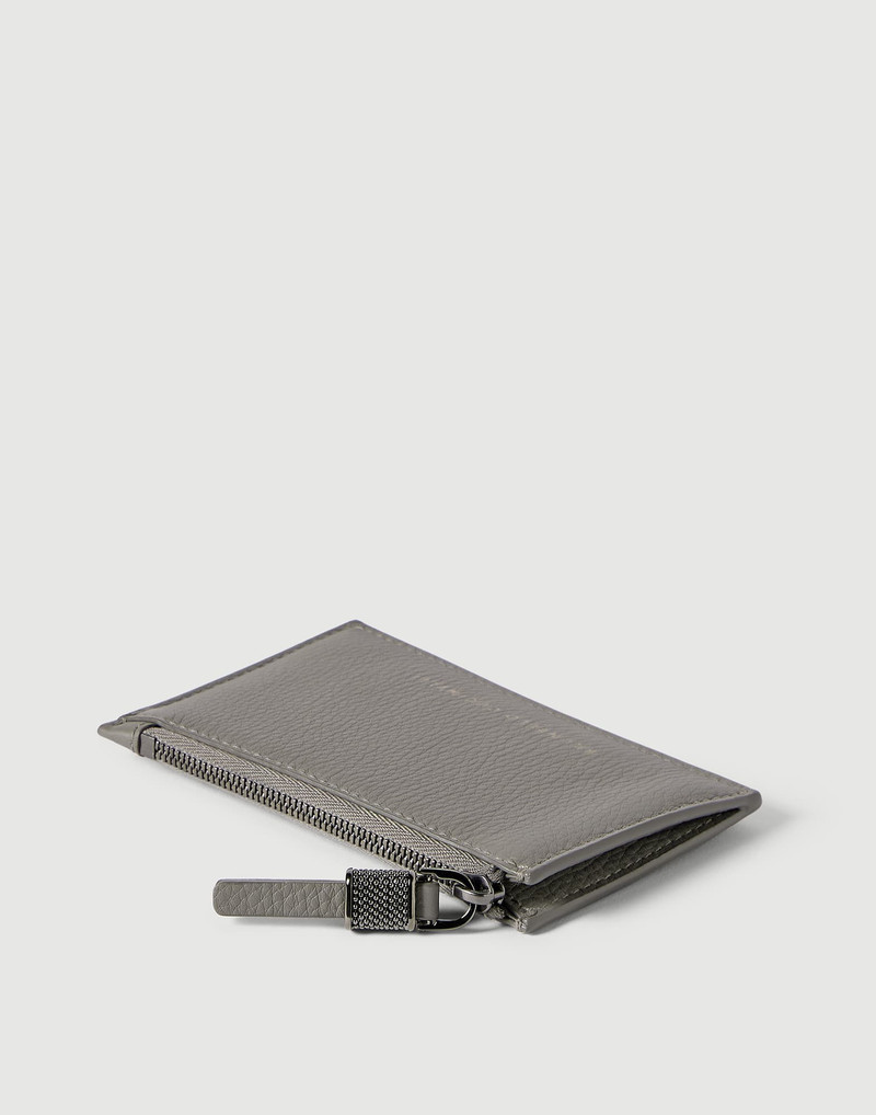 Grained calfskin card case with shiny zipper pull 3