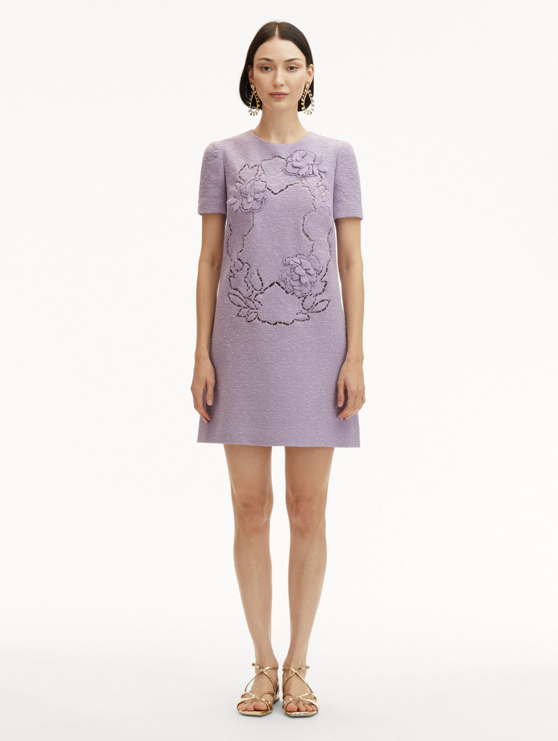 Oscar de la Renta ENGLISH ROSE CUTOUT TWEED SHIFT DRESS outlook