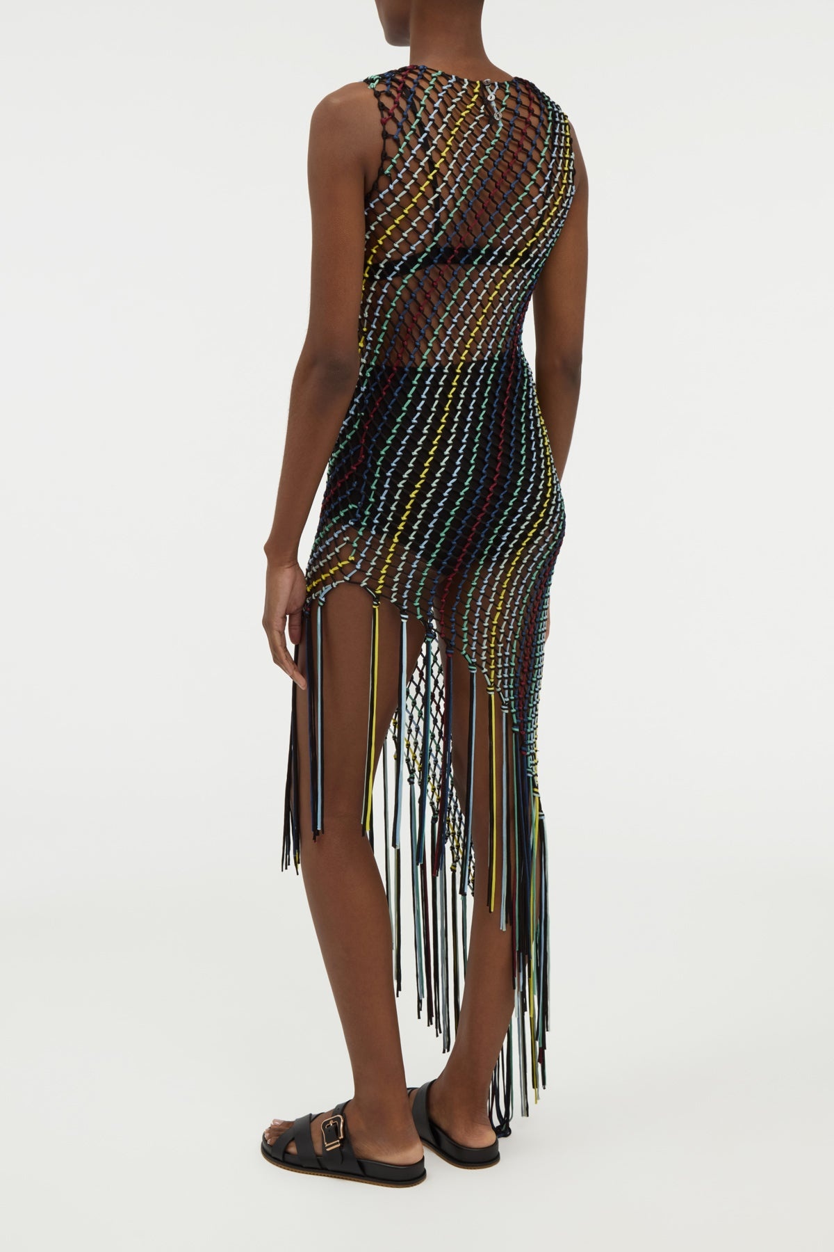 Nabia L Fringe Macrame Maxi Dress in Black Multi Silk - 5
