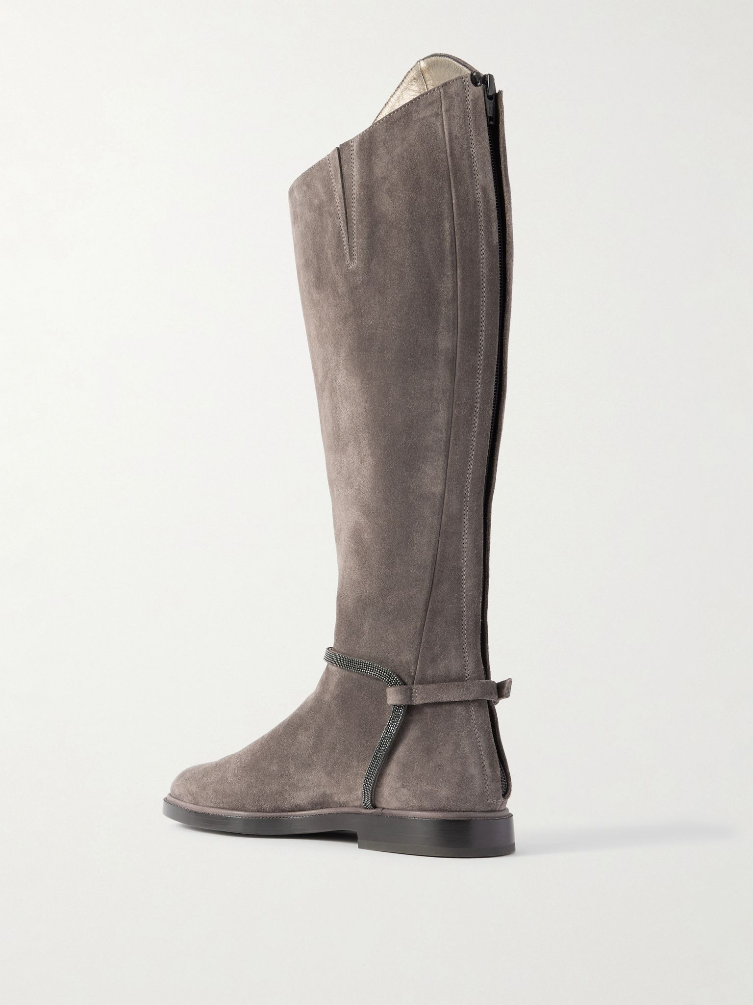 Buckled bead-embellished suede knee boots Brown - 3