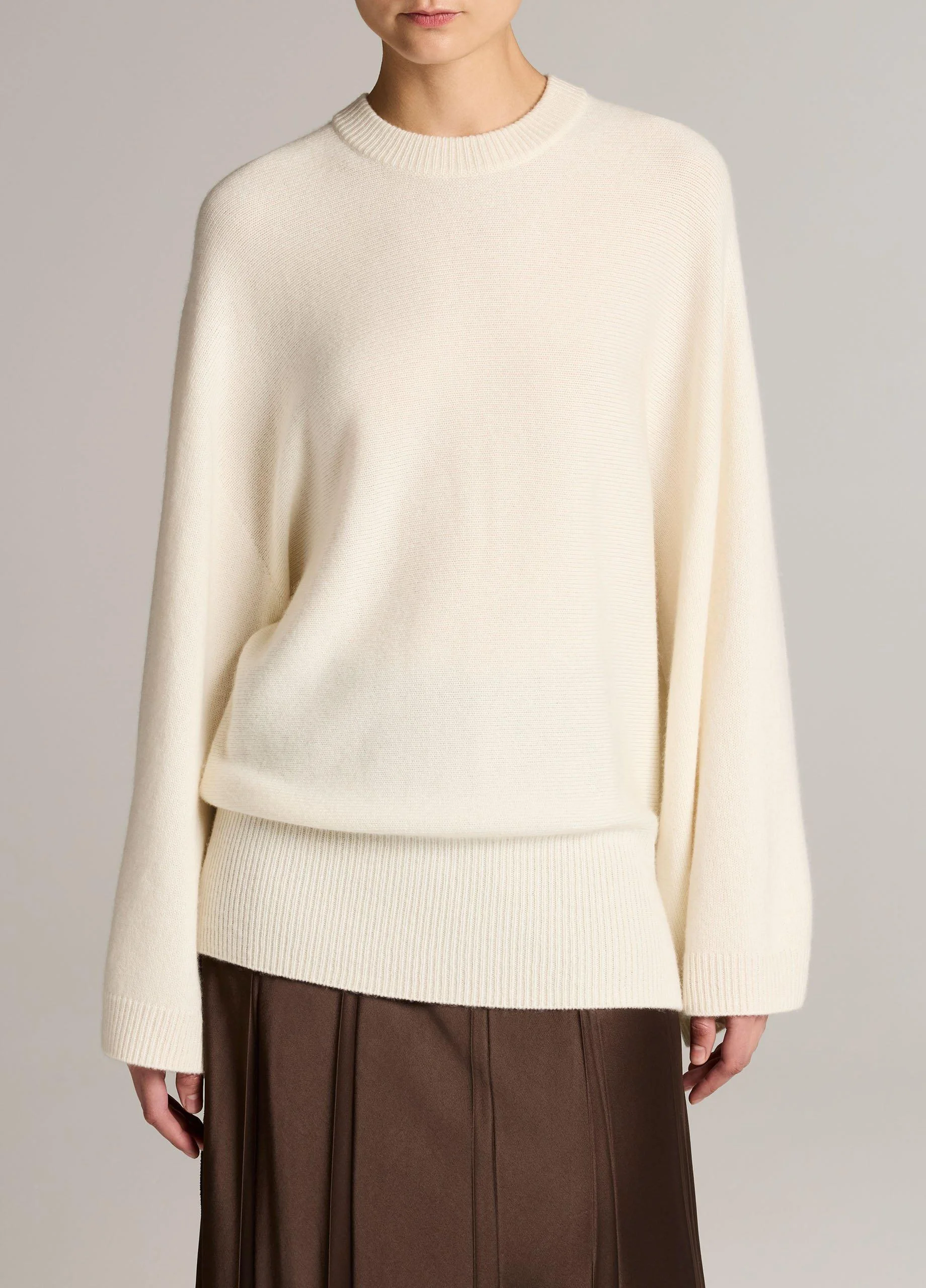 Wool-Cashmere Wide-Sleeve Crew Neck Sweater - 1