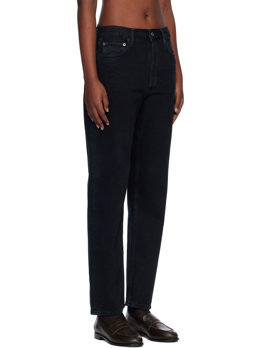 Black 90's Pinch Waist High Rise Straight Jeans - 2