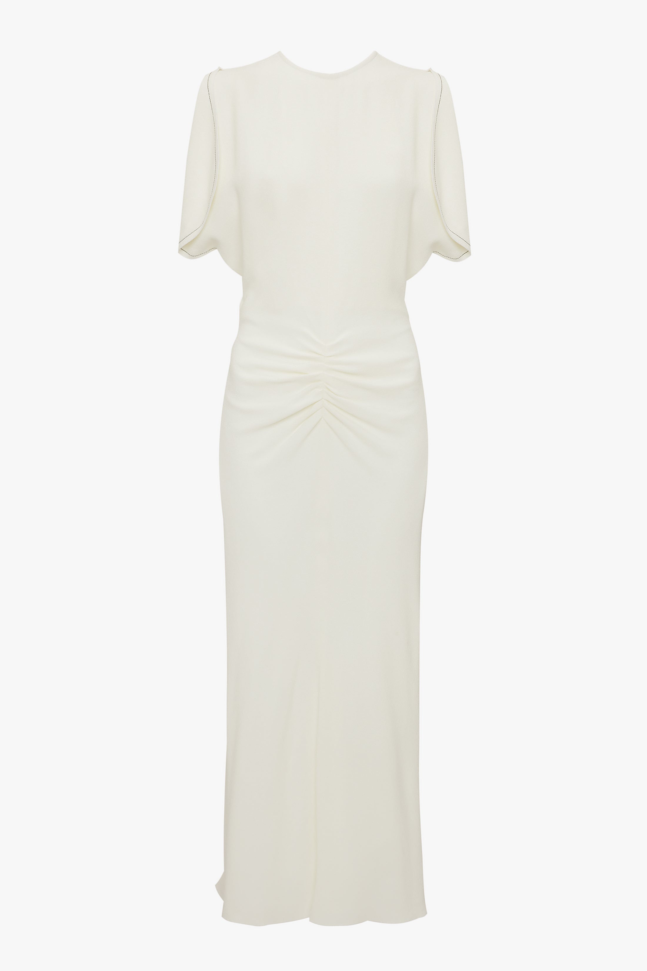 Exclusive Gathered Waist Midi Dress In Ivory - 1