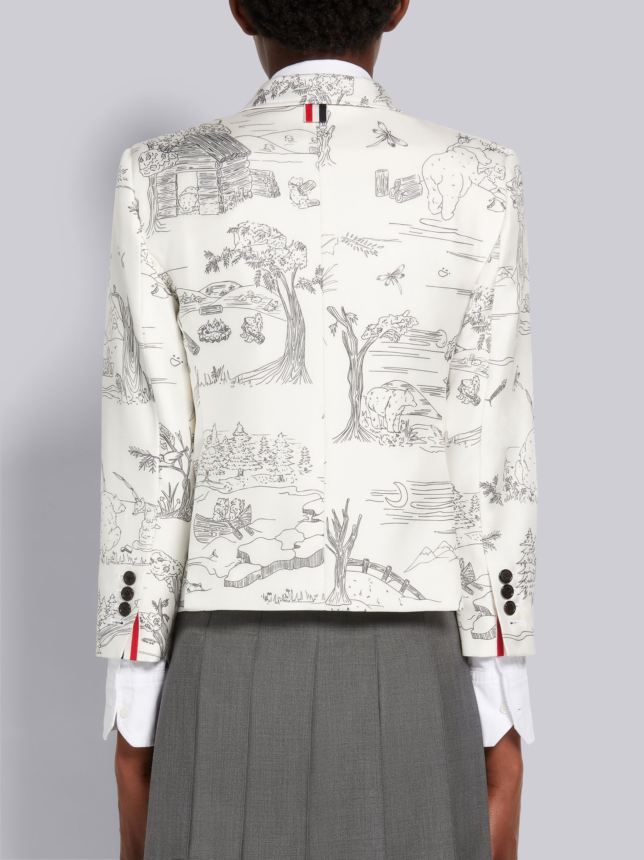 White Silk Twill Animal Camp Toile High Armhole Sport Coat - 3