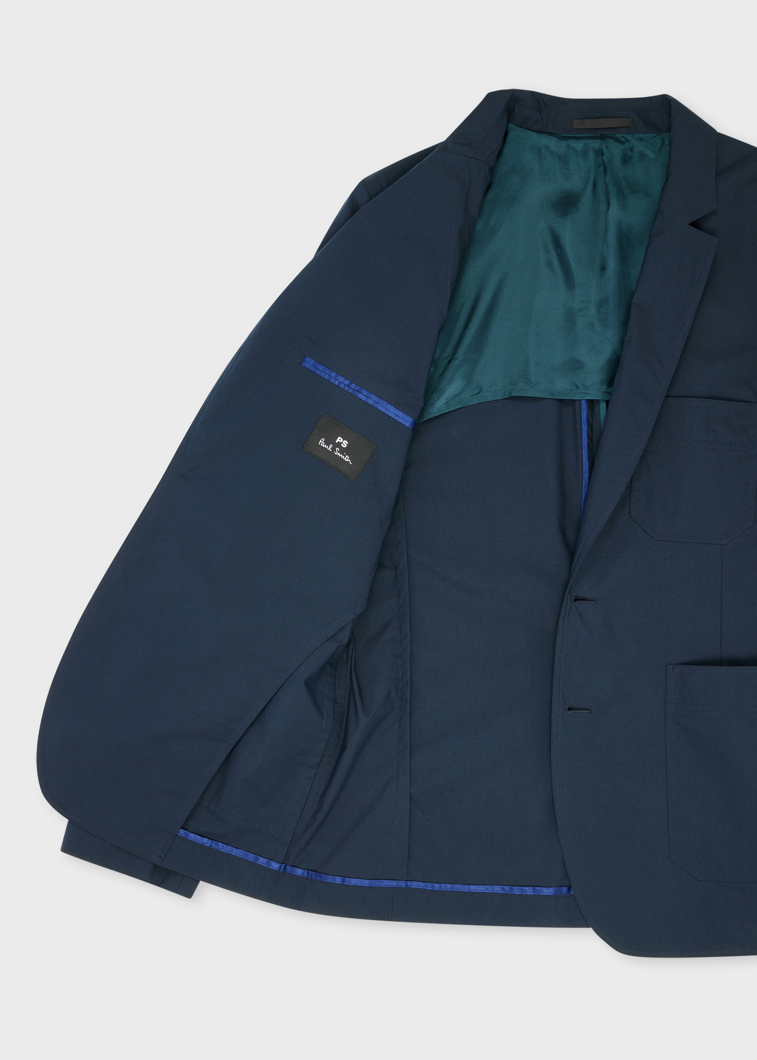Navy Blue Cotton-Blend Two Button Blazer - 4