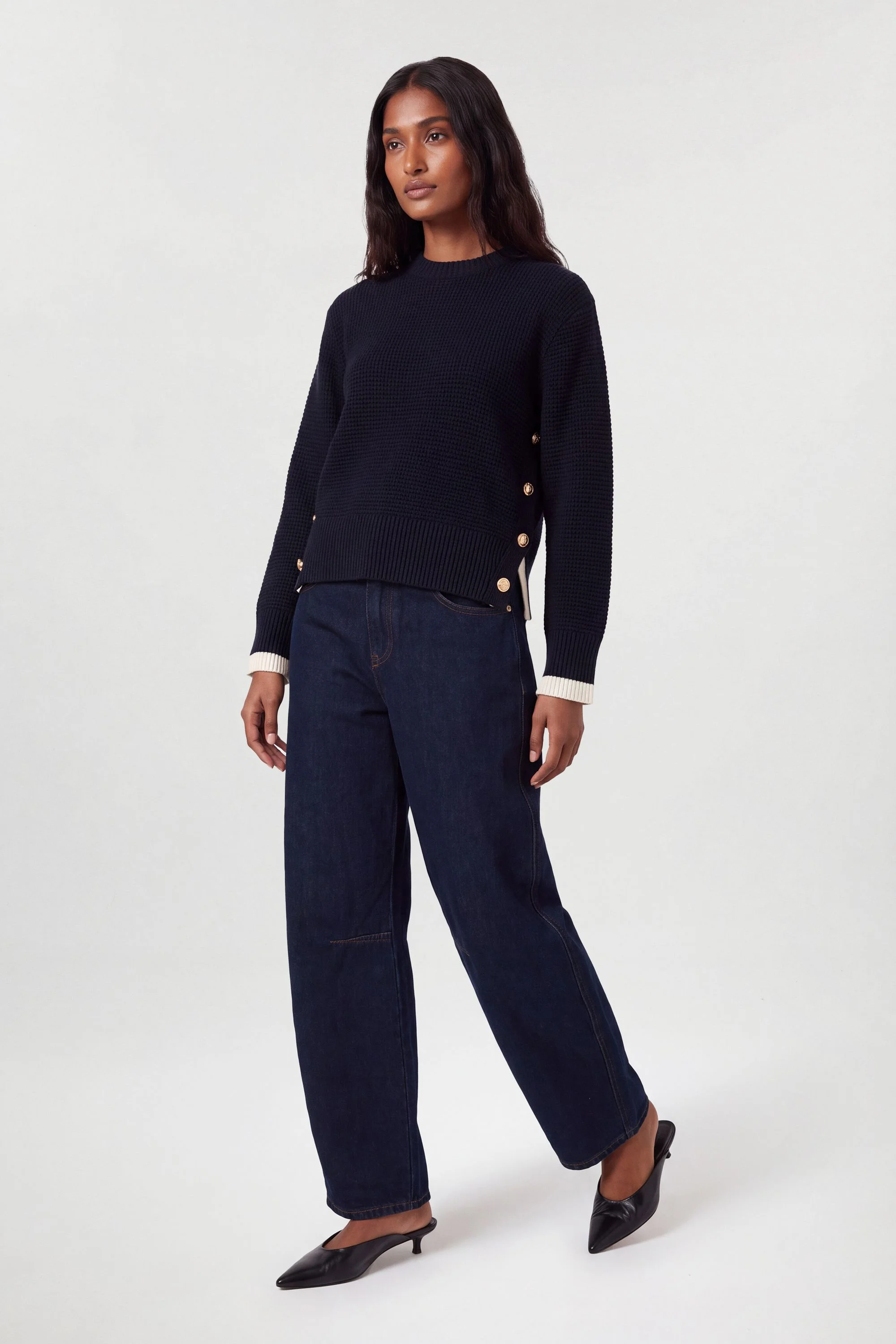 Cotton Button Detail Knit Boxy Jumper - 1
