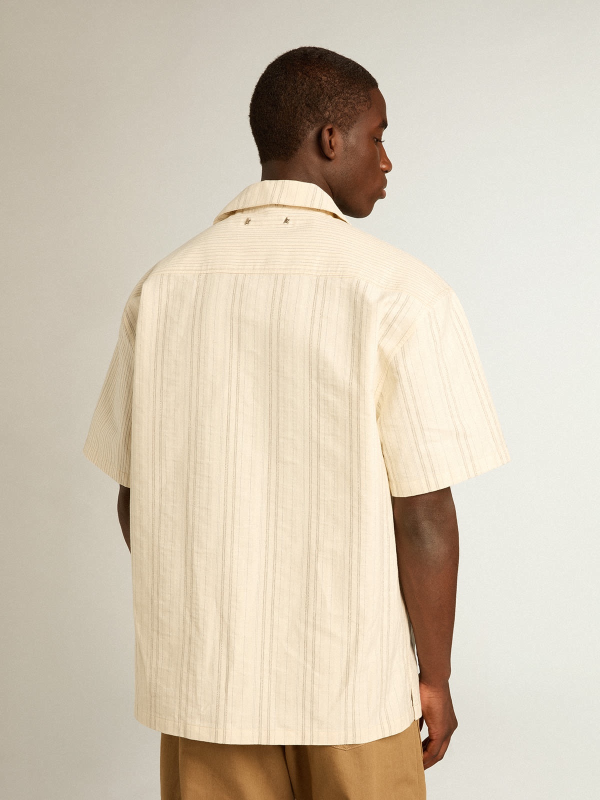 Men's short-sleeved shirt in ecru-colored cotton - 4
