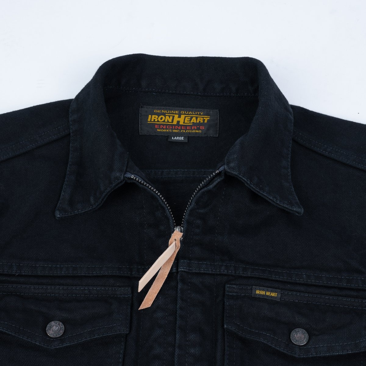 Iron Heart IHJ-123-OD 14oz Broken Twill Selvedge Denim Work Jacket - Indigo  Overdyed Black