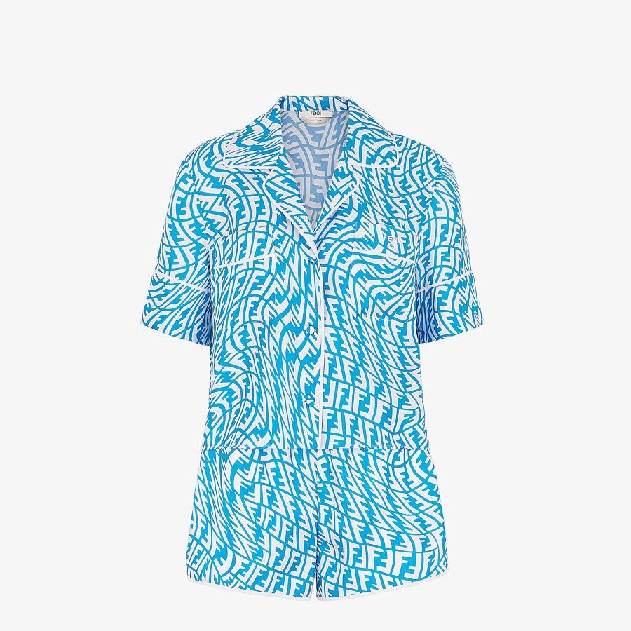 Light blue silk pyjama set - 1