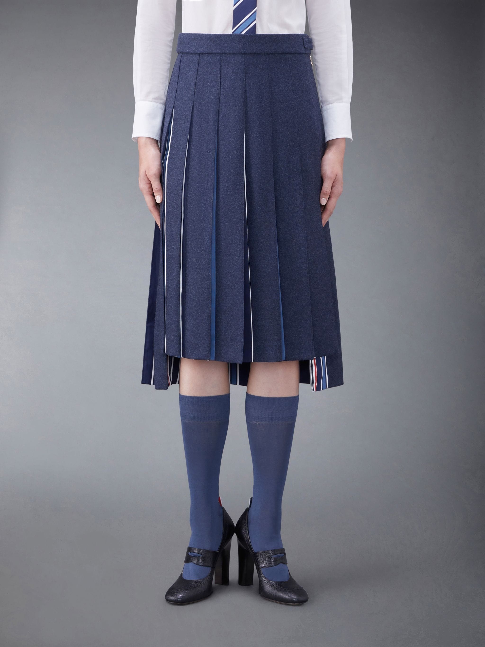 Wool Flannel Knee Length Pleated Skirt - 1