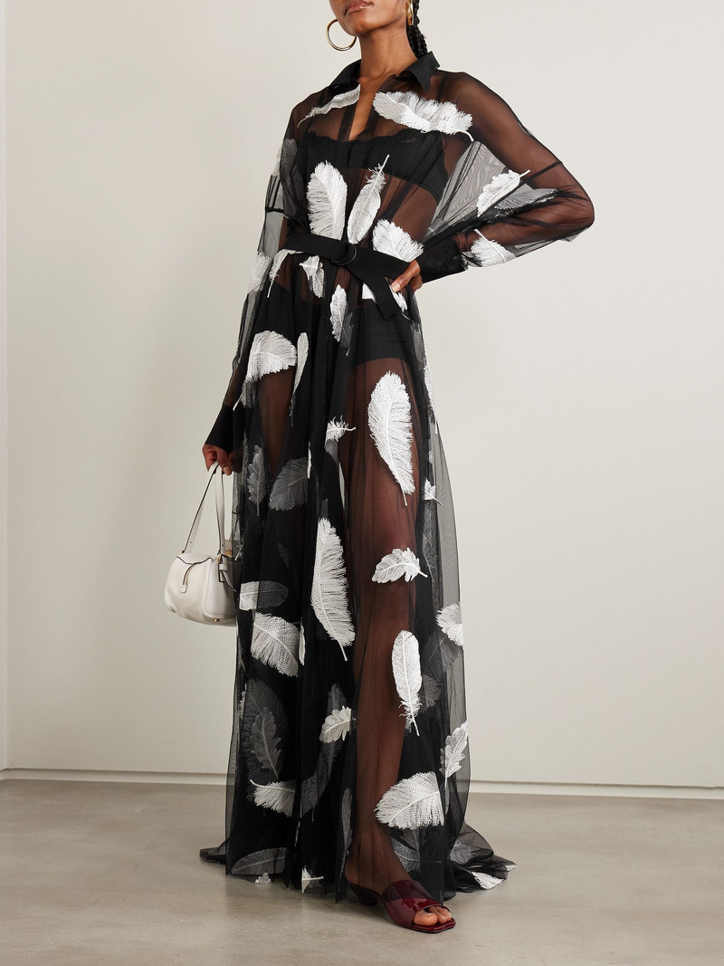 NORMA KAMALI Belted embroidered tulle gown Black outlook